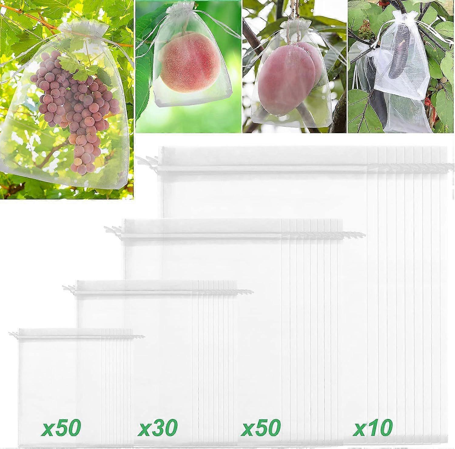140 PCS Fruit Protection Bags, Fruit Netting Bags, 4 Size, Fruit Cover Mesh Bag with Drawstring, Garden Netting Bag, Mosquito Bug Insect Bird Net Barr