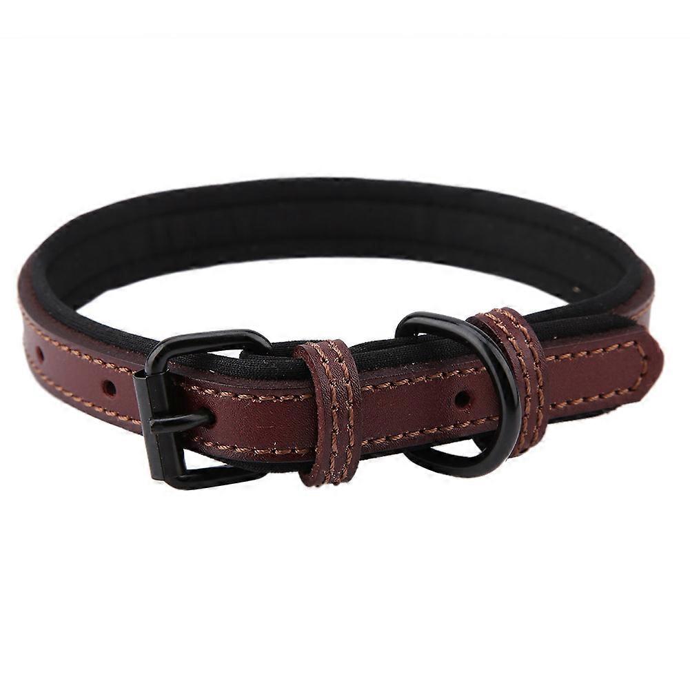 Copper Buckle Leather Dog Collar with Diving Cloth Lining, Small Adjustable Neck Strap for Comfortable Fit