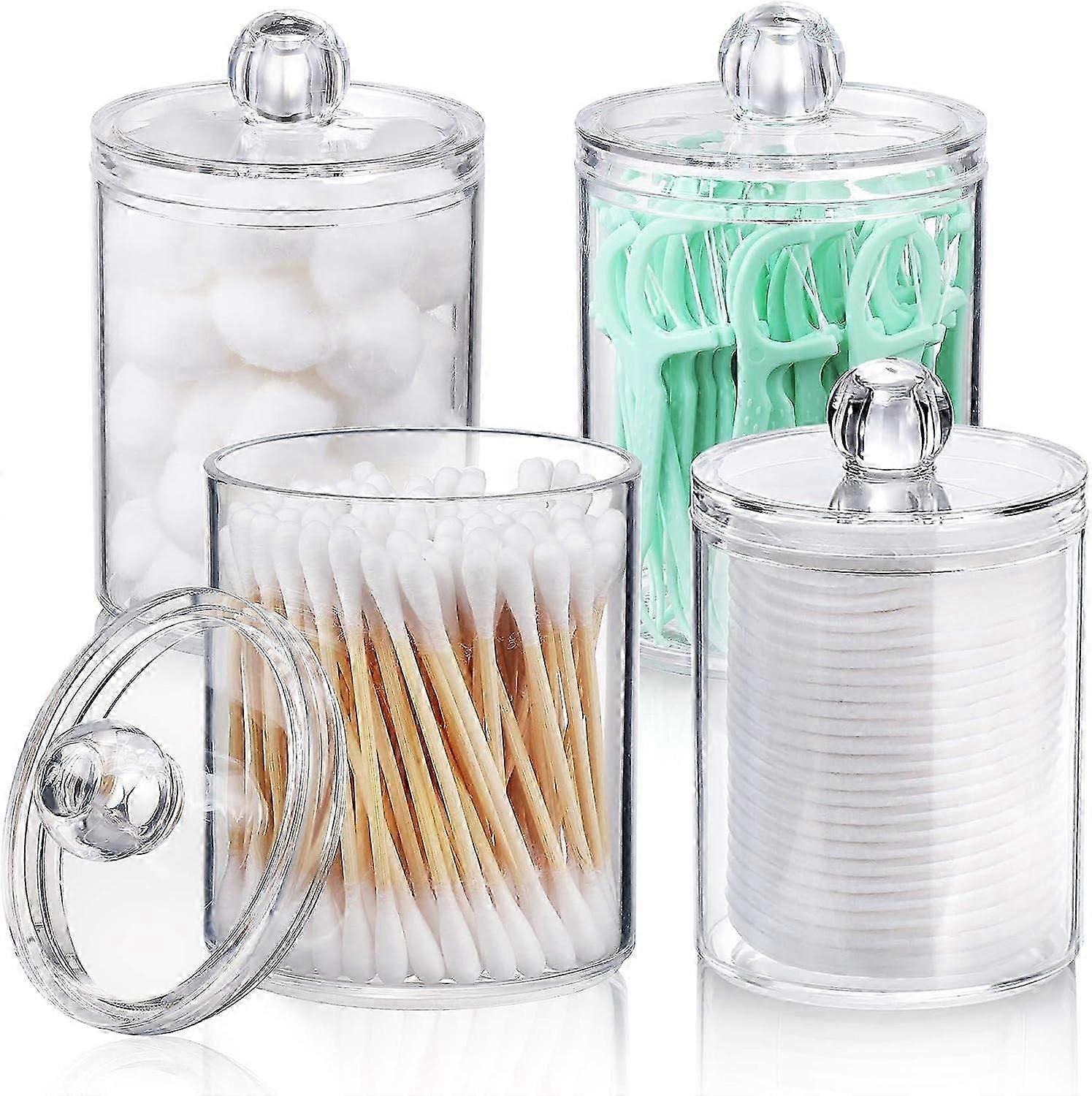 4 Pack Holder Dispenser for Cotton Ball, Cotton Swab, Cotton Round Pads, Floss - 10 oz Clear