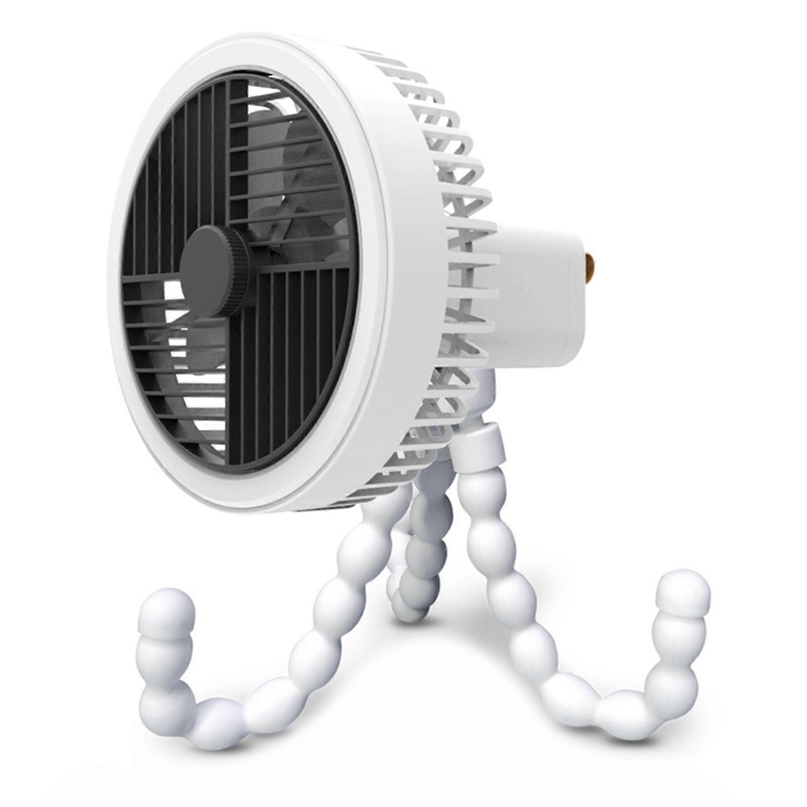 Portable Stroller Fan 1200mAh Battery Operated Fan With Light Flexible Tripod Desk Fan Wrapped on Stroller/Car for Seat  White