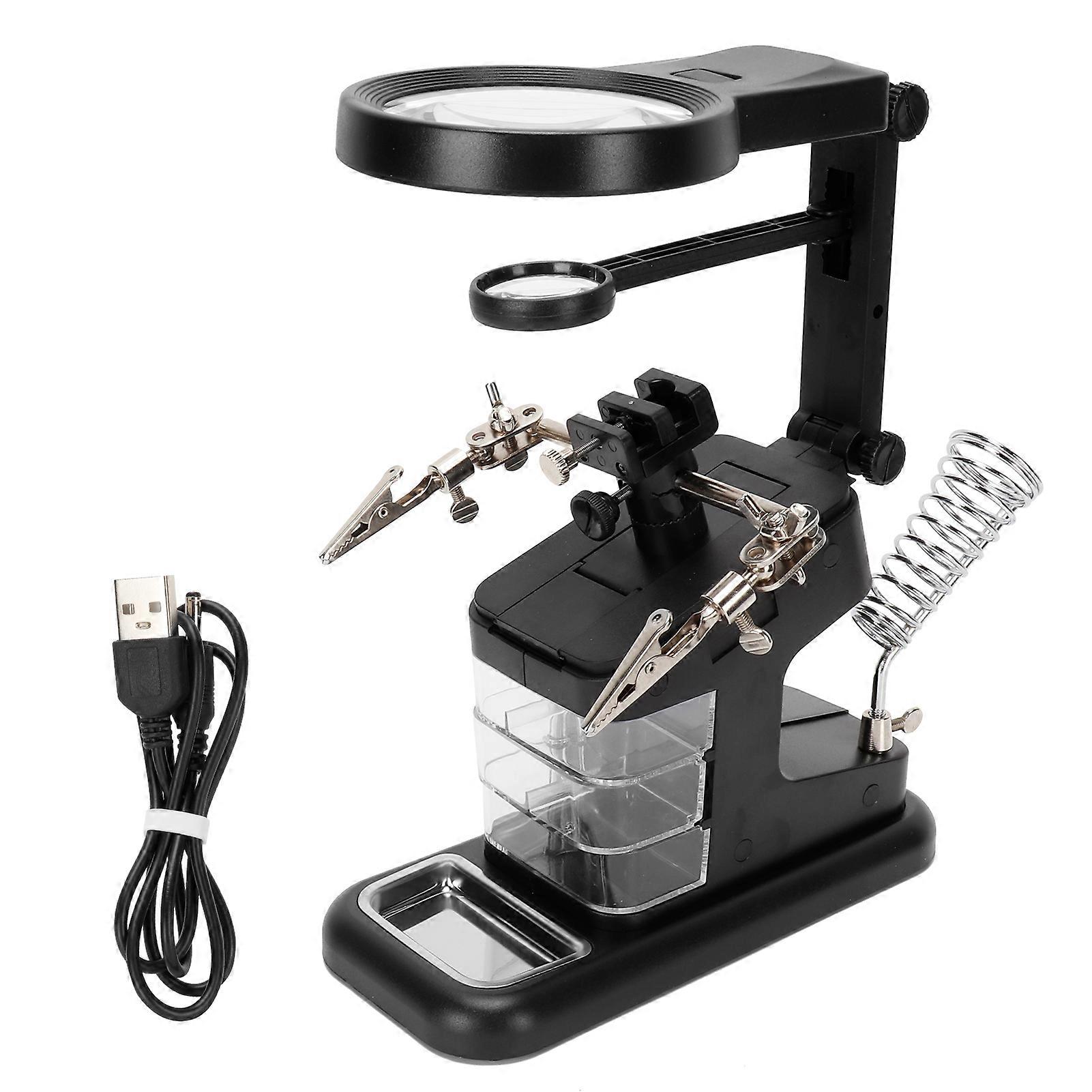 Hands-Free LED Desktop Magnifier for Reading, Inspection, Soldering, Repair, Black