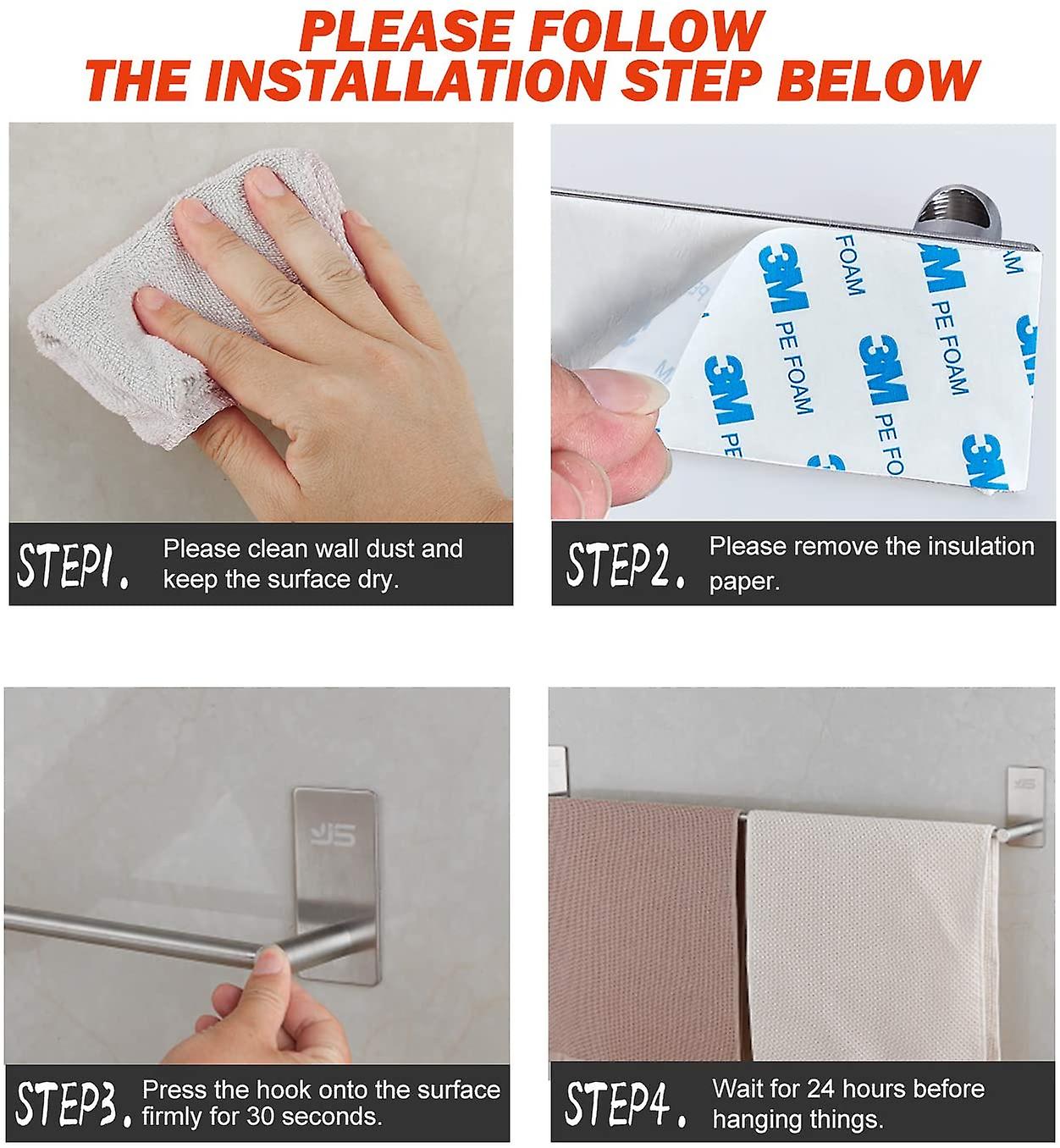 Self Adhesive Towel Bar For Bathroom Or Kitchen Brushed Stainless Steel