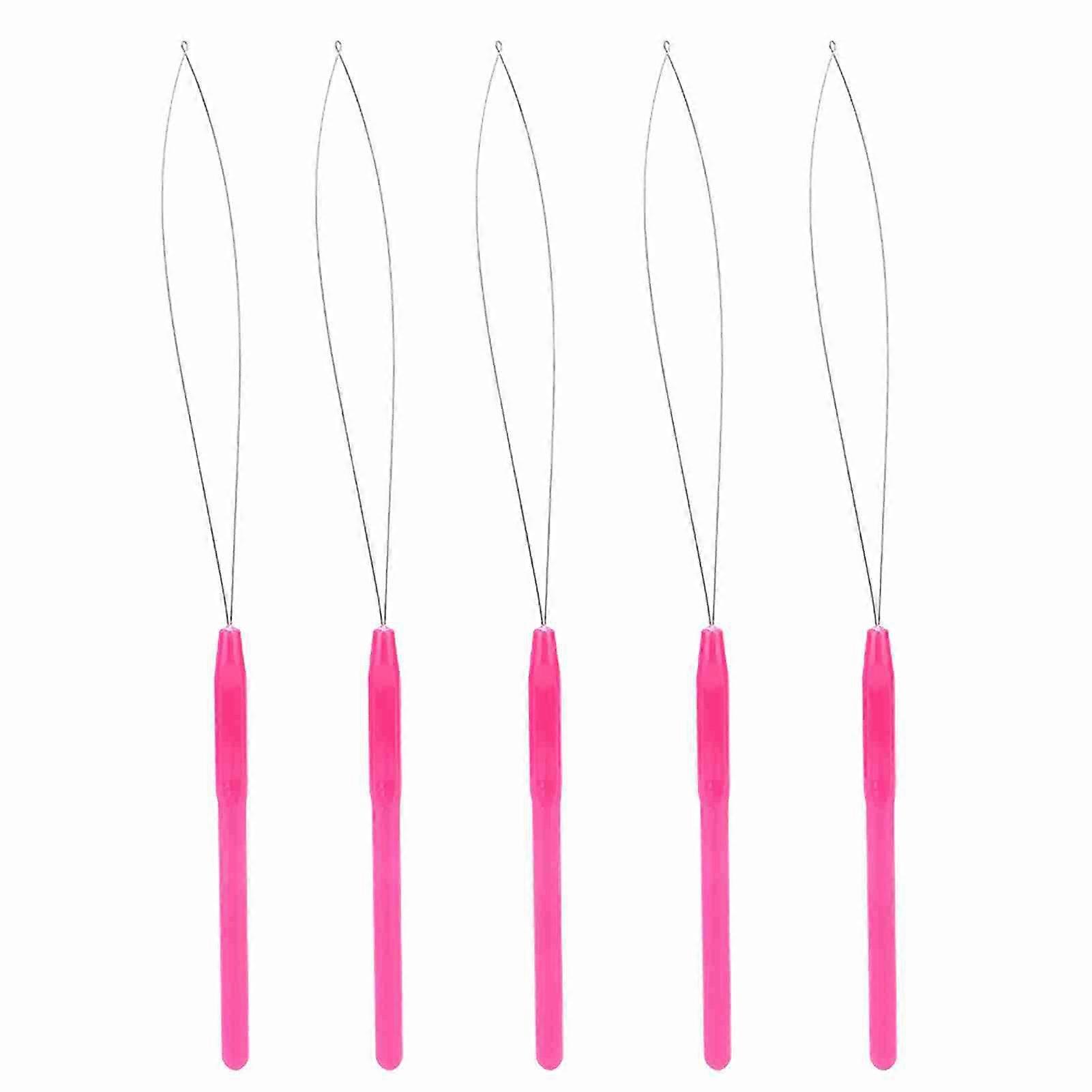 Plastic Handle Pulling Loop Needle Micro Beads Threader for Hair Extension (Pink)