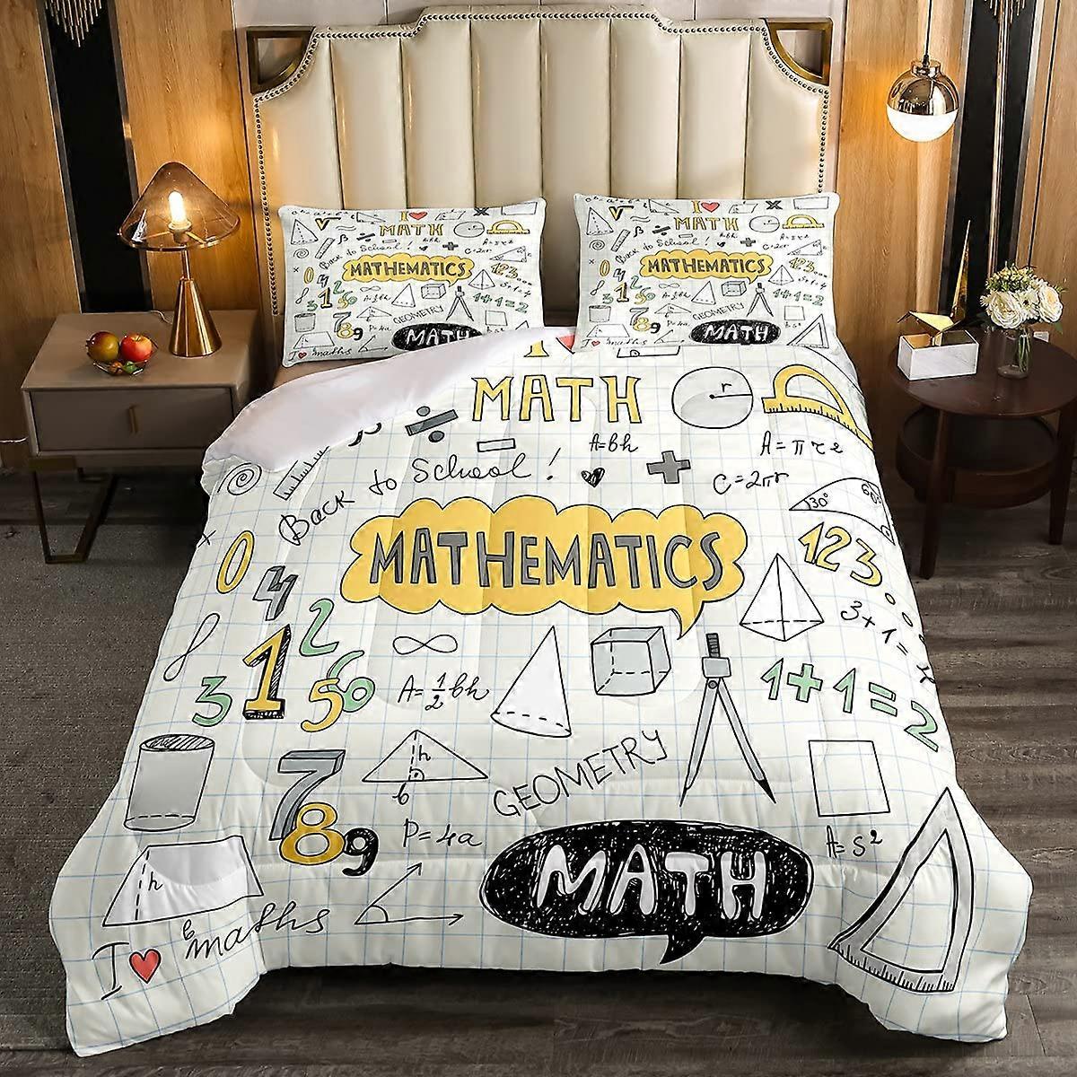 1 Set Comforter Set with Mathematics Formula Design for Kids Educational Use Queen Size