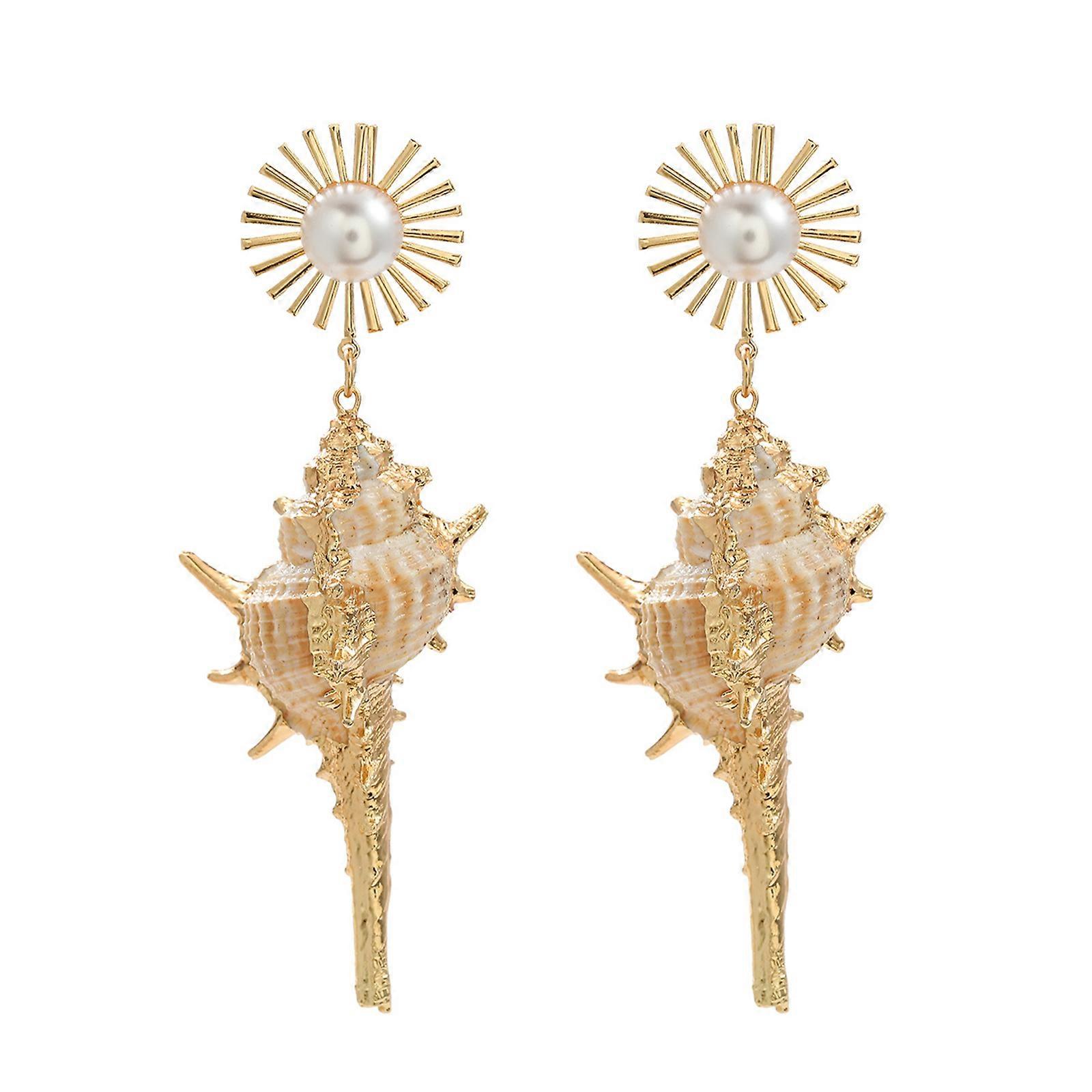 Unique Shell Earrings with Imitation Pearls Beach Seashells Conch Drop Earrings for Parties Festivals and Vacations