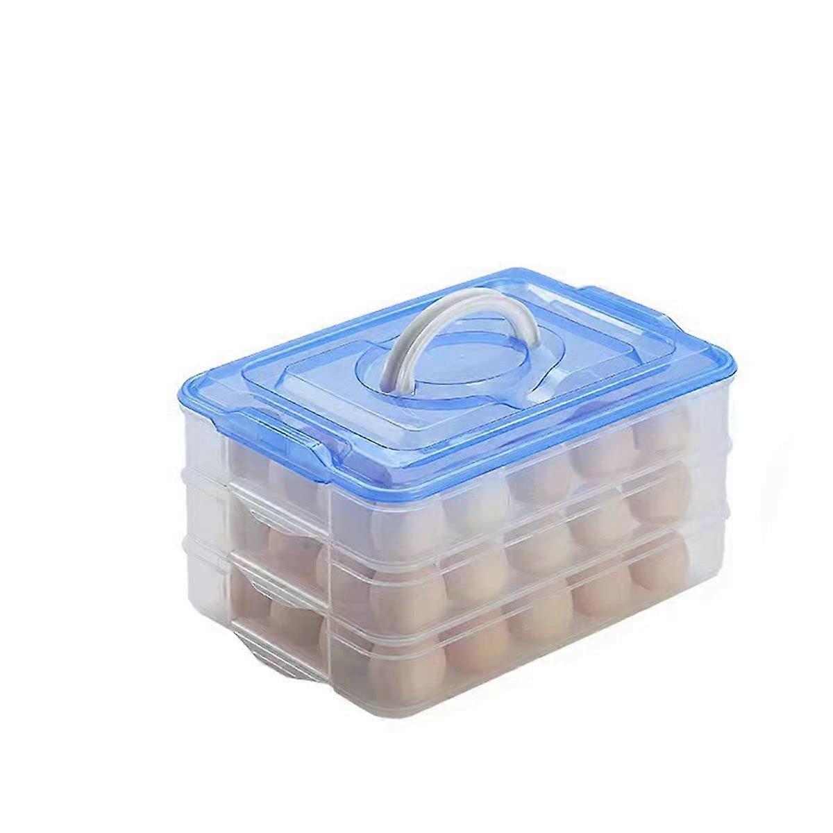Egg Storage Container for Refrigerator, 3-Layer Deviled Egg Tray, Stackable Fridge Organizer(blue 3 layer)