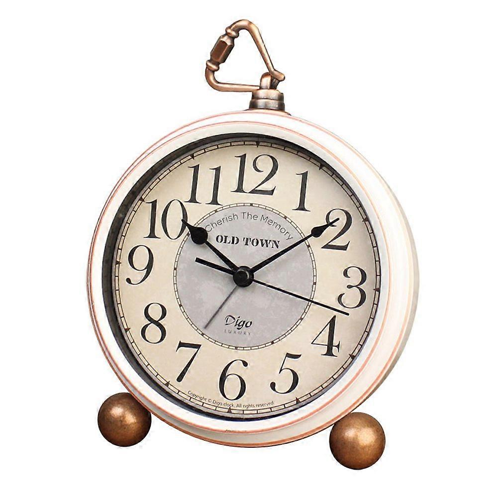 Table Clock 5.5-Inch Silent Beige Vintage Quartz Analog, Battery-Operated Fireplace Mantel Clock, Large Numerals