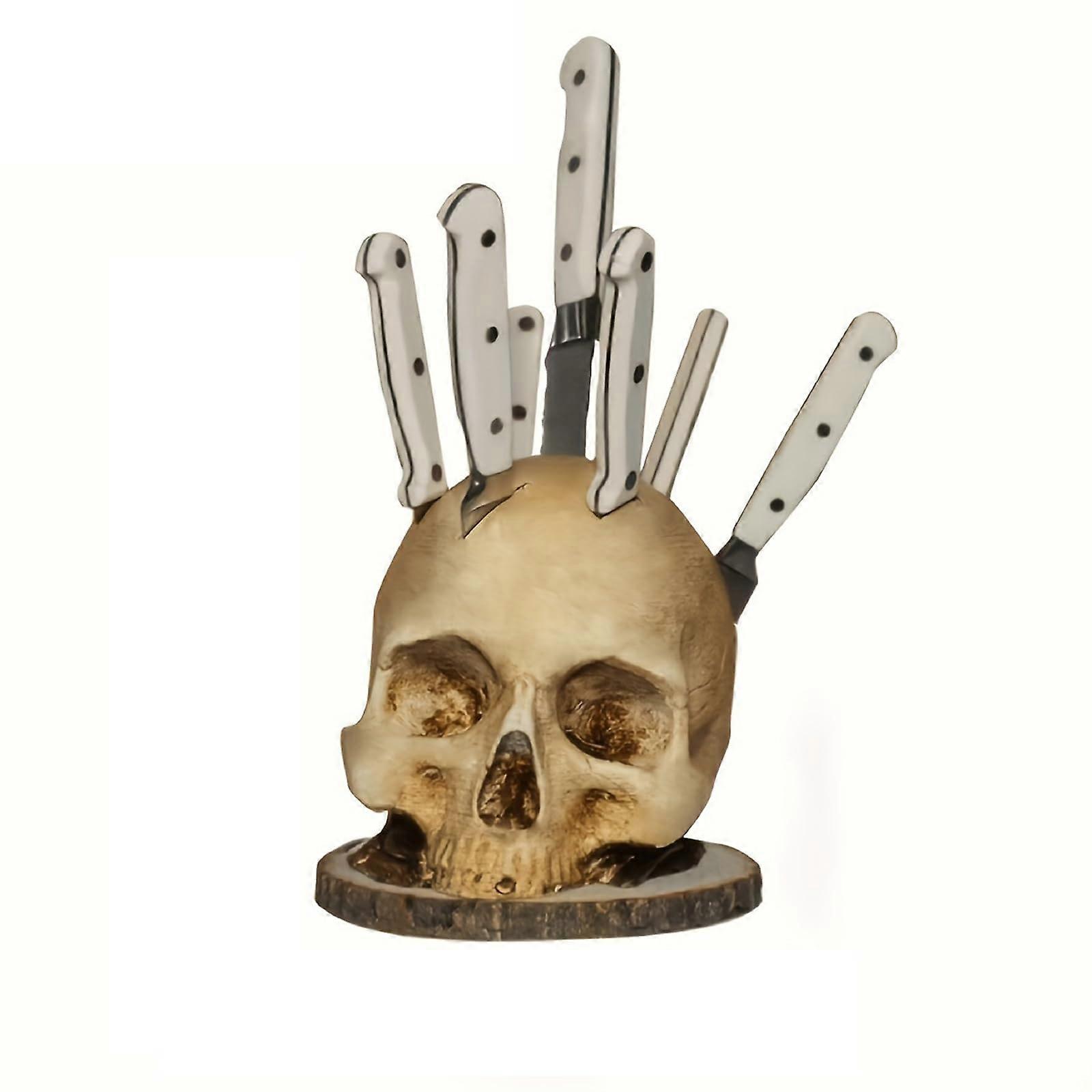 Skull Knife Holder Gothic Style Brown Resin - Kitchen Knife Storage, Wall-Mounted