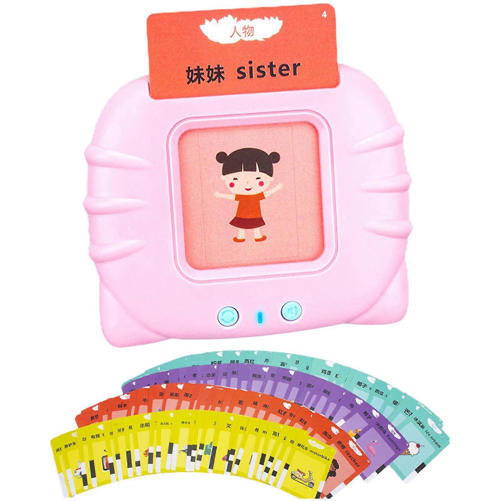 Children Talking Flash Electronic Double Sided Cards, Pink 112 Cards