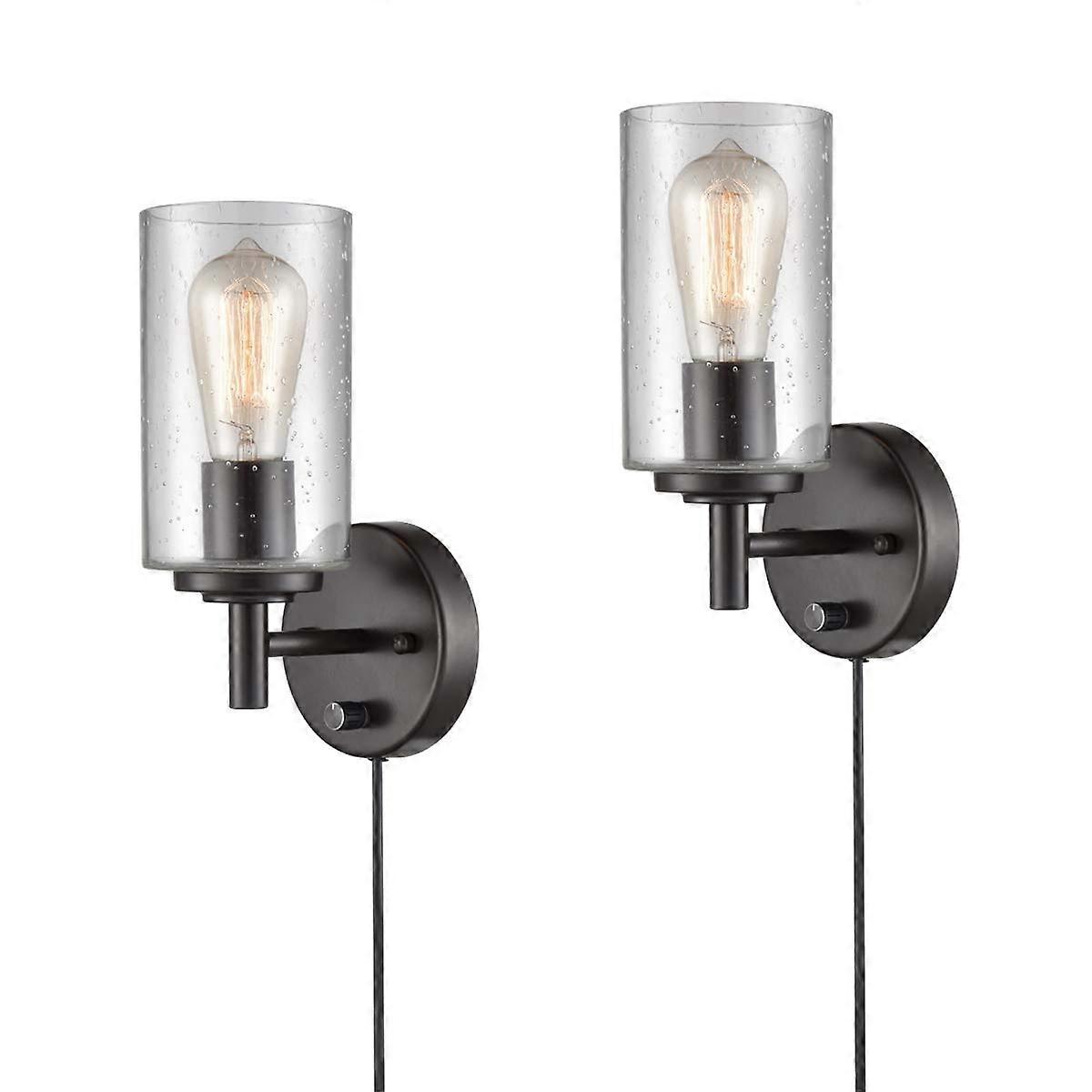 Contemporary Oil Rubbed Bronze Bubble Glass Wall Sconces Set of Two Plug-In Lighting with Switch for Home Decor