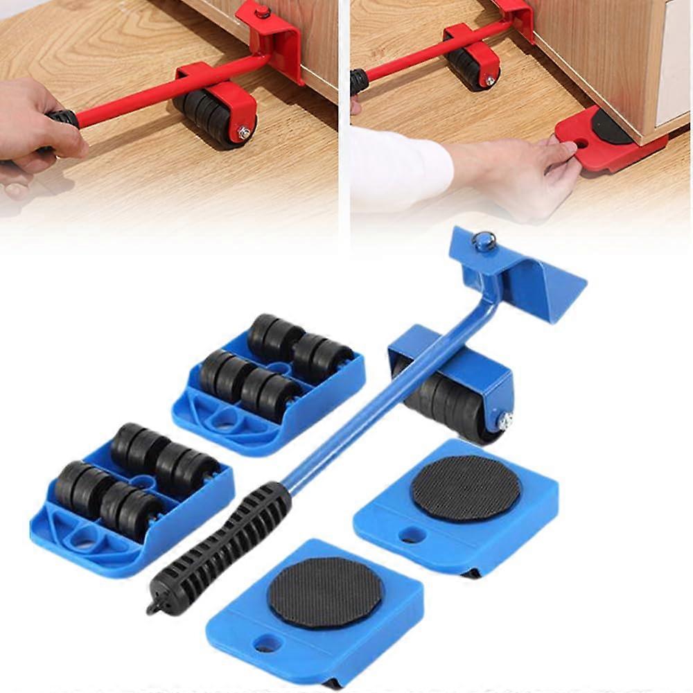 Furniture Lift Mover Tool Set with 4 Wheels and Adjustable Height Lever, Blue Heavy-Duty Furniture Lifter Tool