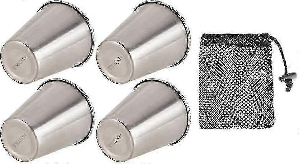 4パックショットグラスステンレス鋼100ml再利用可能なショットグラスメタルショットグラスポーチポータブル付き