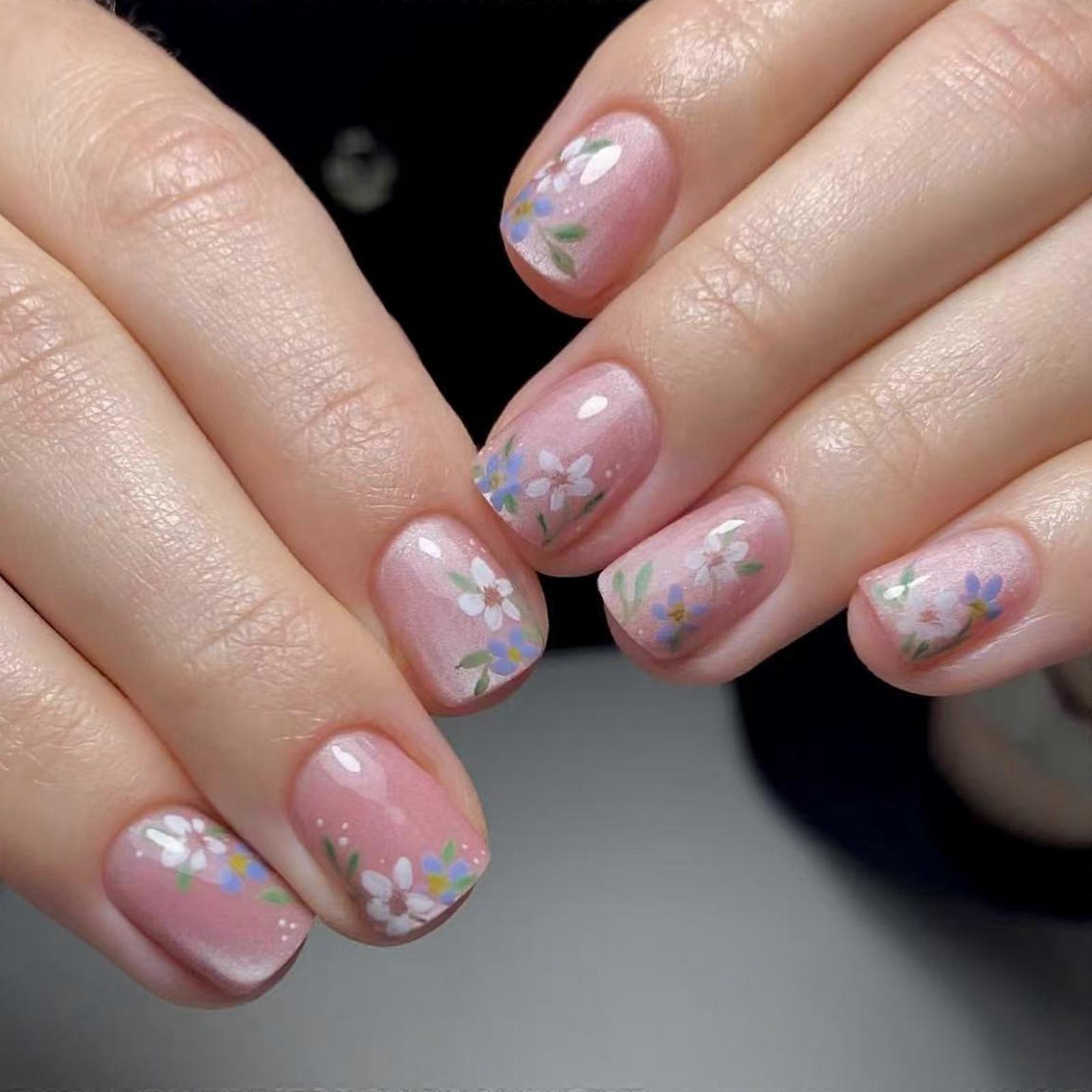 Presione el clavo Punta francesa Puntas de uñas cuadradas Uñas postizas con diseños Uñas acrílicas artificiales Uñas acrílicas de cubierta completa