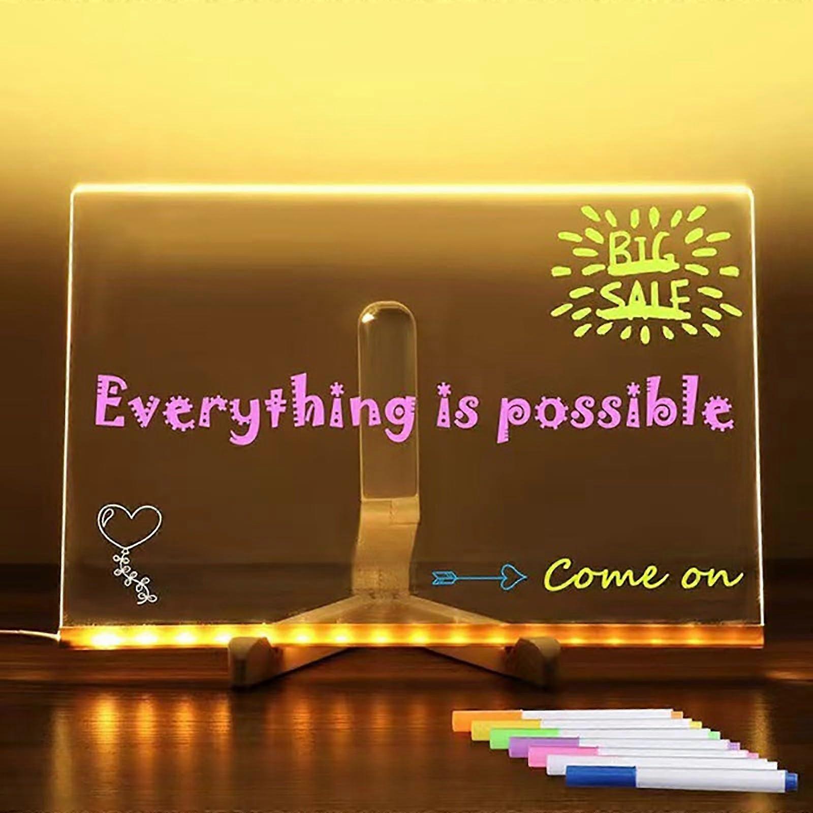 LED Note Board with Colors, Light Up Dry Erase Board, Glowing Acrylic Message Board with Stand Pens (11.8x7.9')