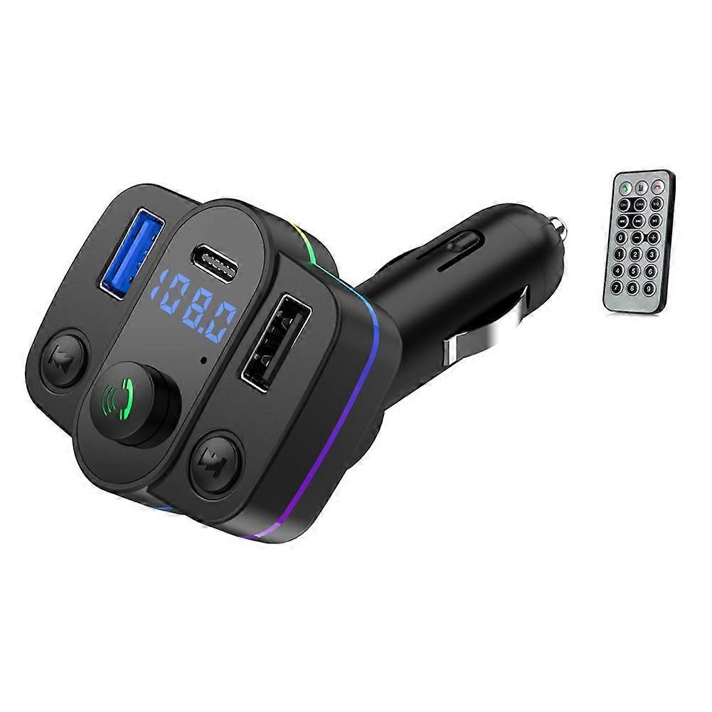 Bluetooth 5.0 Car FM Transmitter PD USB Type-C Dual USB Ambient Player