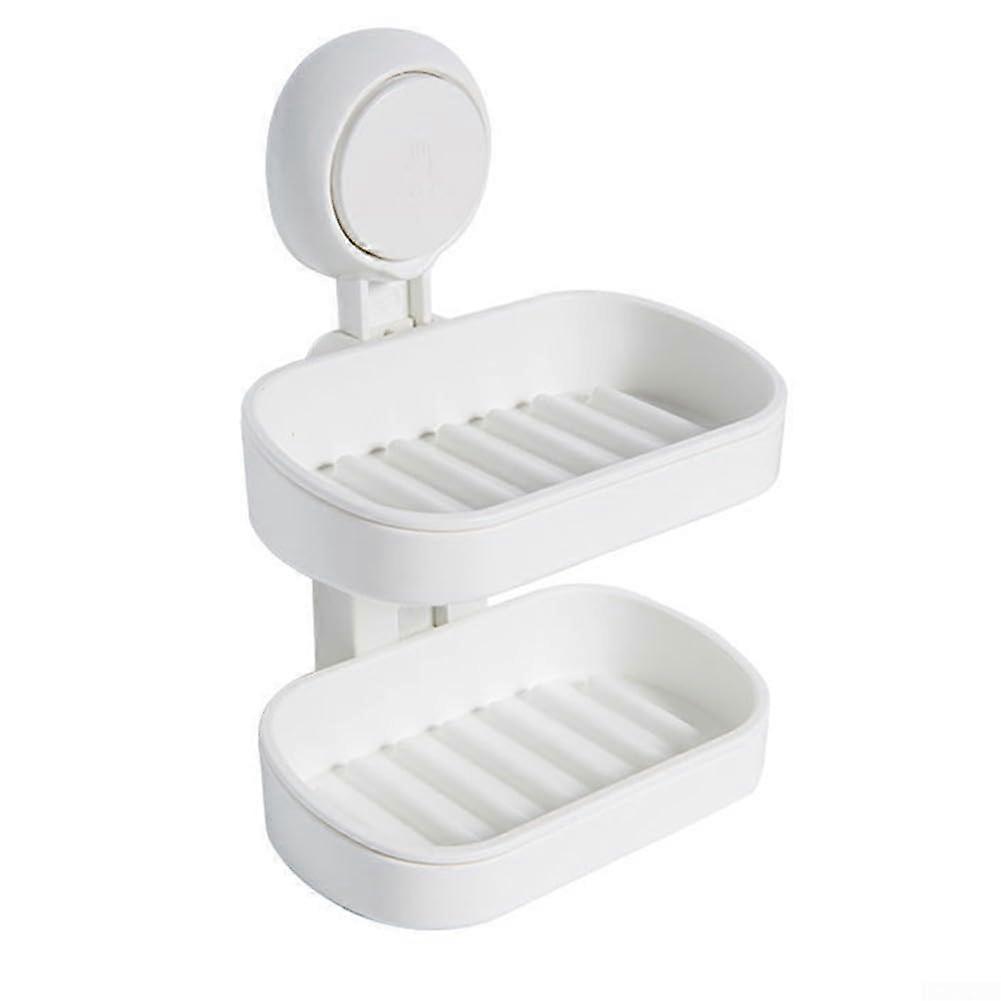 Soap Dish with Suction Cup, Easy No-Drill Installation, Self-Draining Waterproof Design for Kitchen or Bathroom, Double Layer