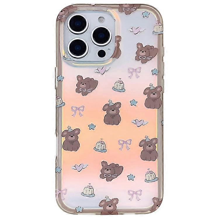Compatible For iPhone 16 Pro Max Case IMD Laser Bear Design TPU Shockproof Phone Cover