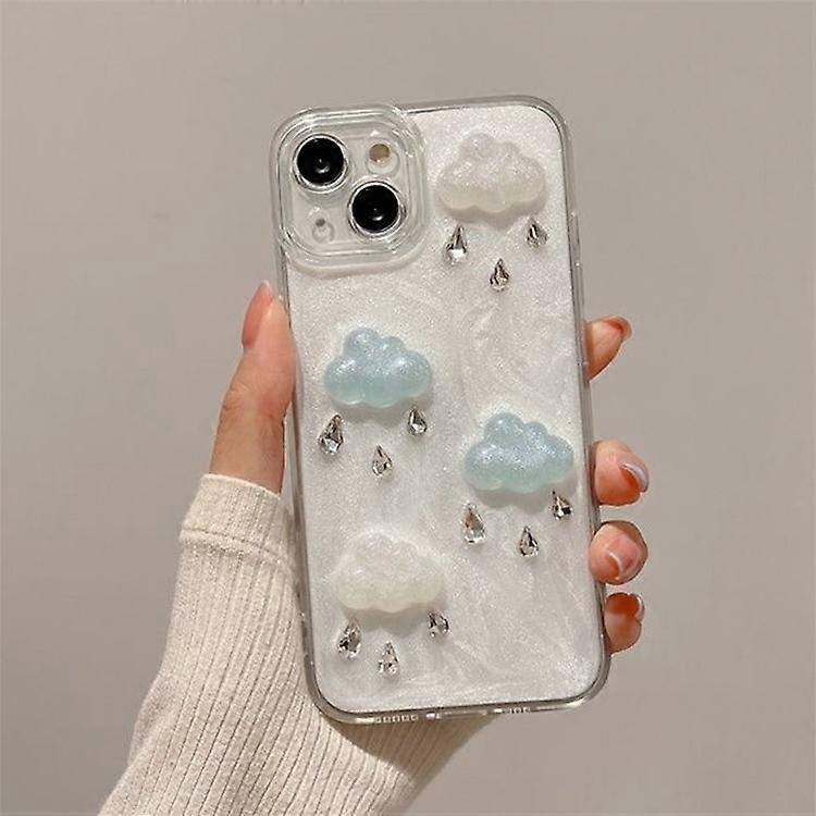 Compatible For iPhone 14 Plus TPU+PC Case 3D Cloud Decor Drop Protection Epoxy Cover (Precise Lens Cutouts)