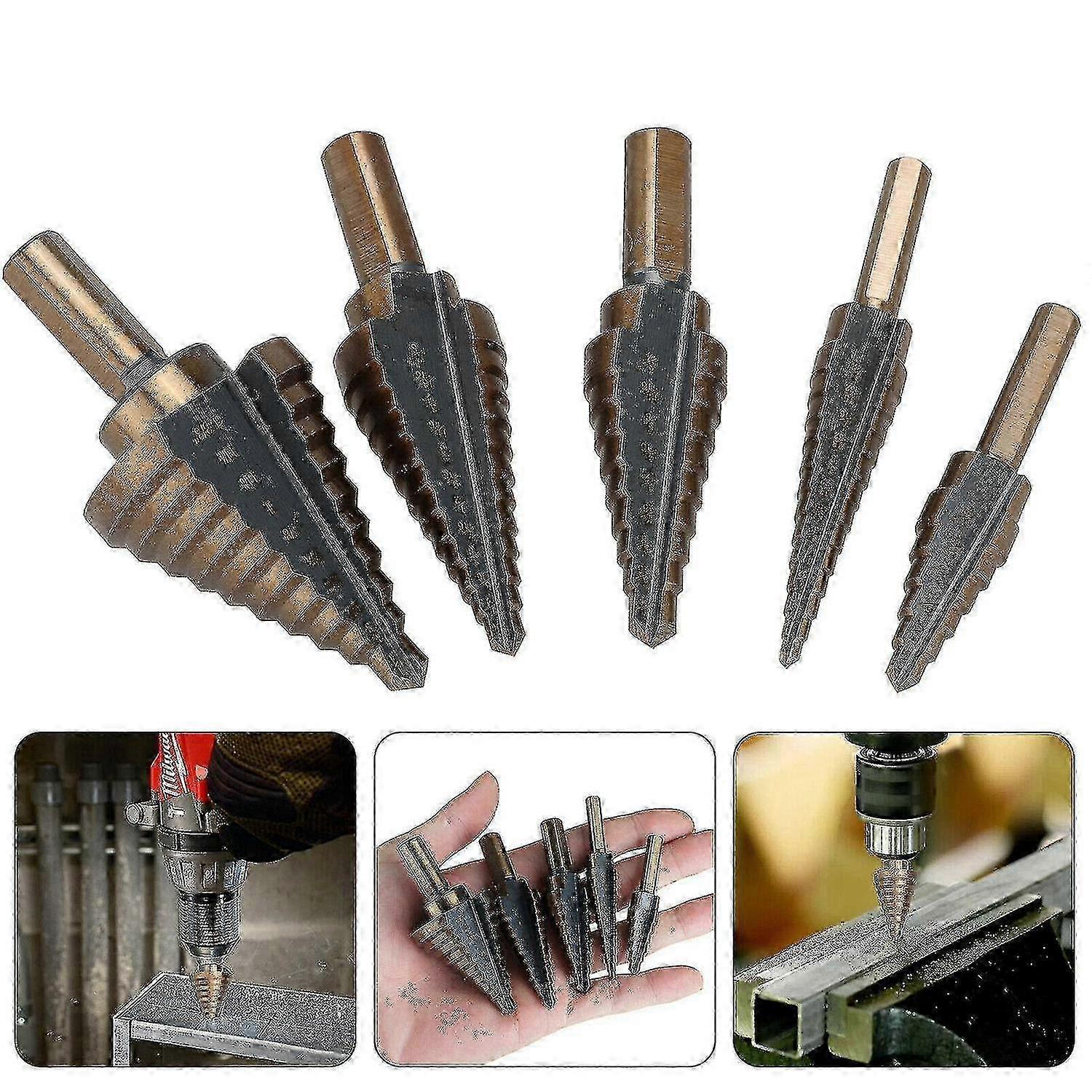 5pcs Large Metal Step Drill Bit Set with Titanium Cutter Cone in 50 Size for Certain Brand