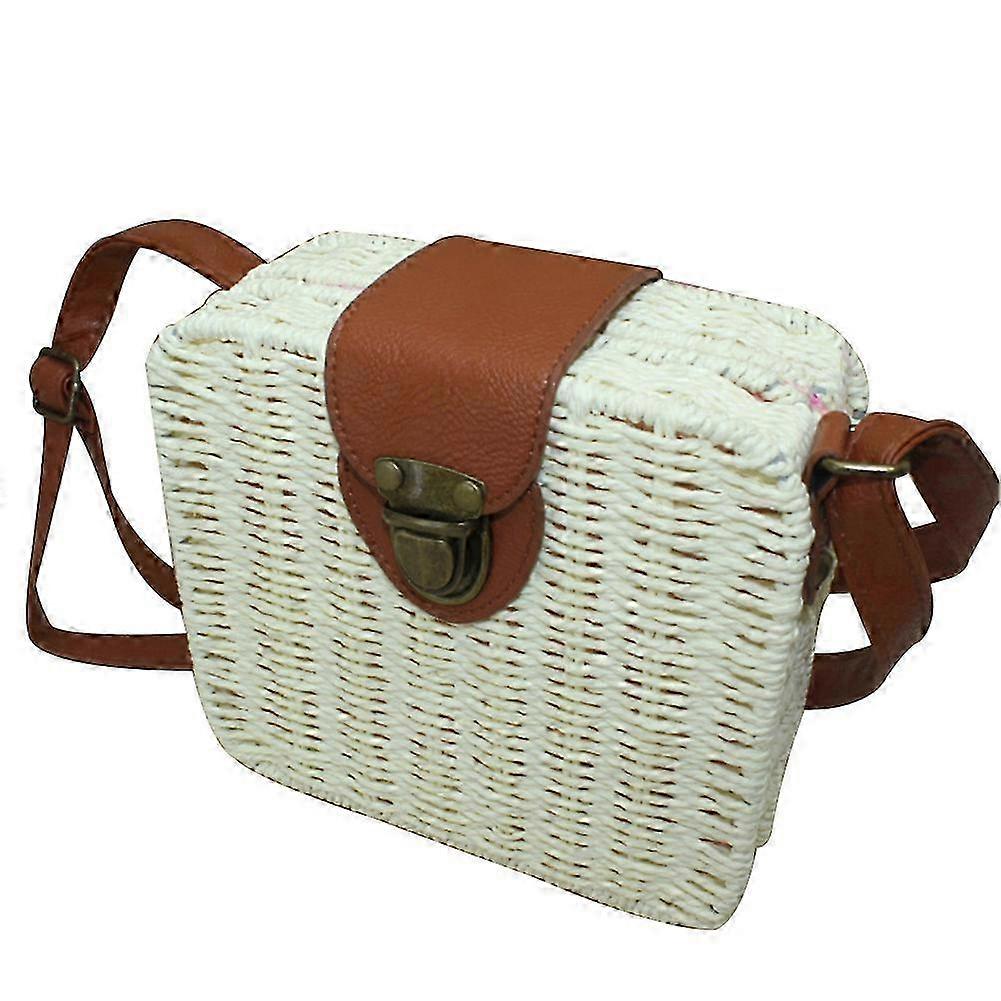 Mode Dames Vierkante Geweven Stro Messenger Schoudertas - Wit