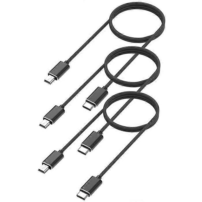 Cables for Panasonic Lumix - Phonillico® - Pack of 3 - MINI USB/USB-C - 1 Meter - Black