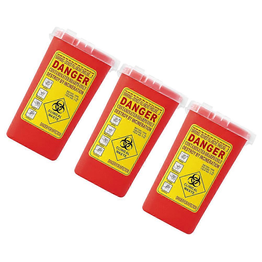 Sharps Disposal Container Bin Safe Disposal of Sharps For Home Use Red 15.50X9.50X9.50CM Flip Open Lid 3Set