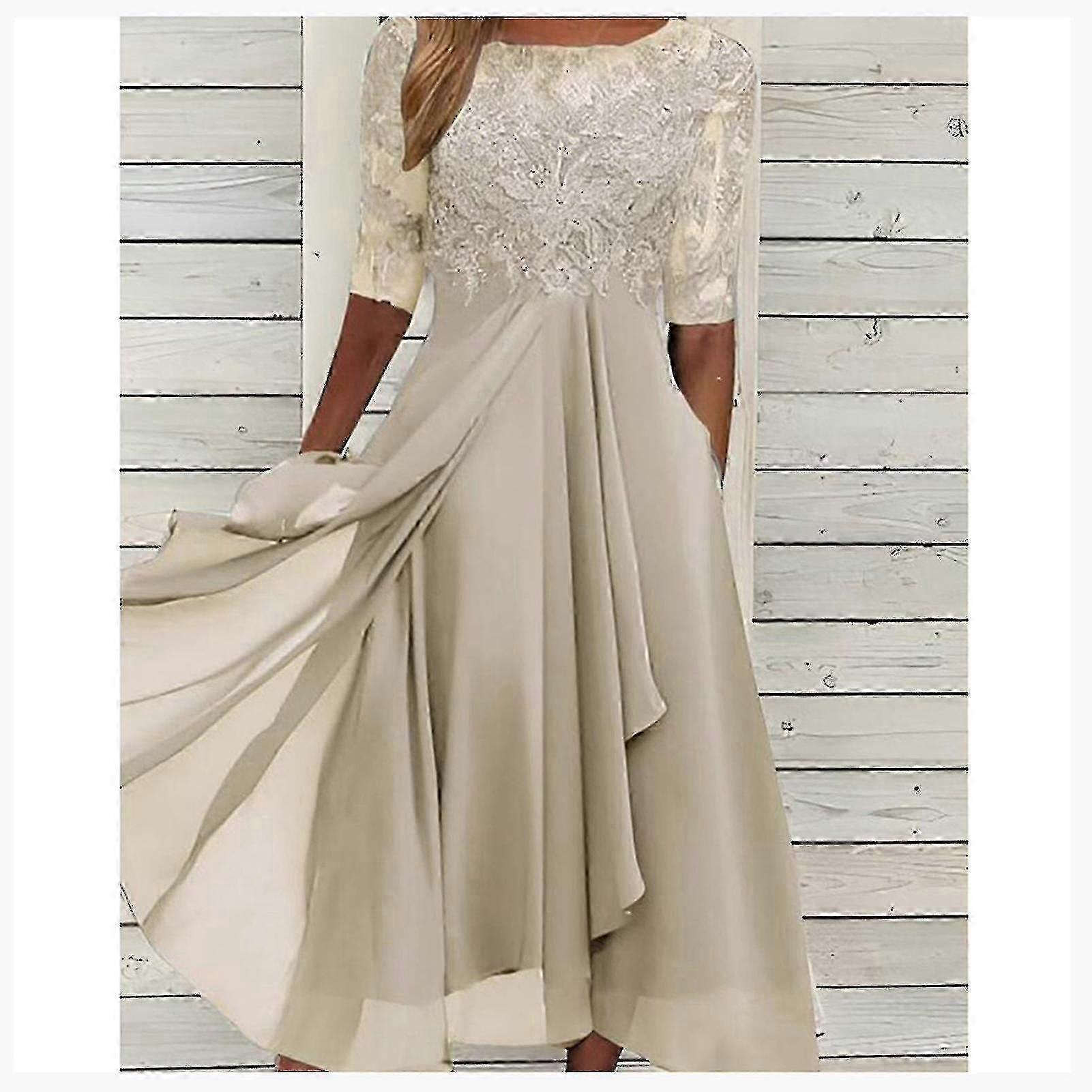 Dentelle Appliques Robe Midi Manches Courtes Robes de soirée Décontracté All Match Robe pour Mariage