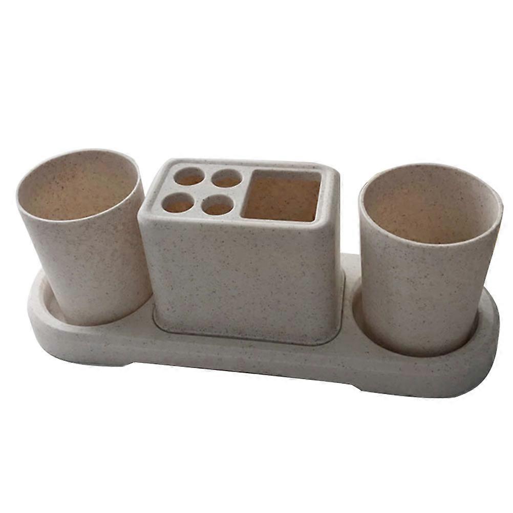 Toothbrush Holder Set with 2 Cups for Storage Use Beige PP Material