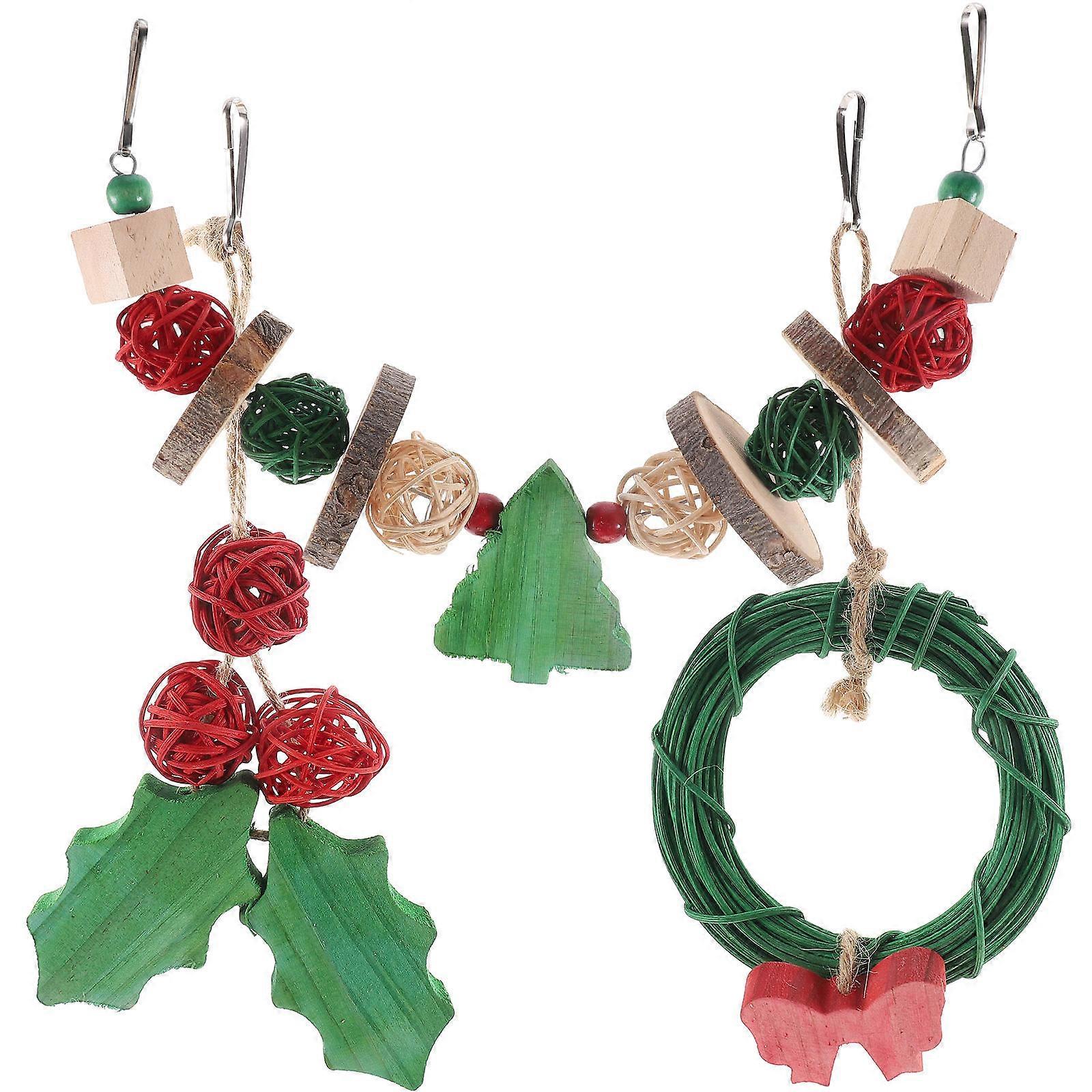 3pcs Christmas Parrot Chewing Swing Hanging Bird Toy for Pet Birds – Durable Wooden Chew Toy to Prevent Cage Damage and Keep Parrots Entertained