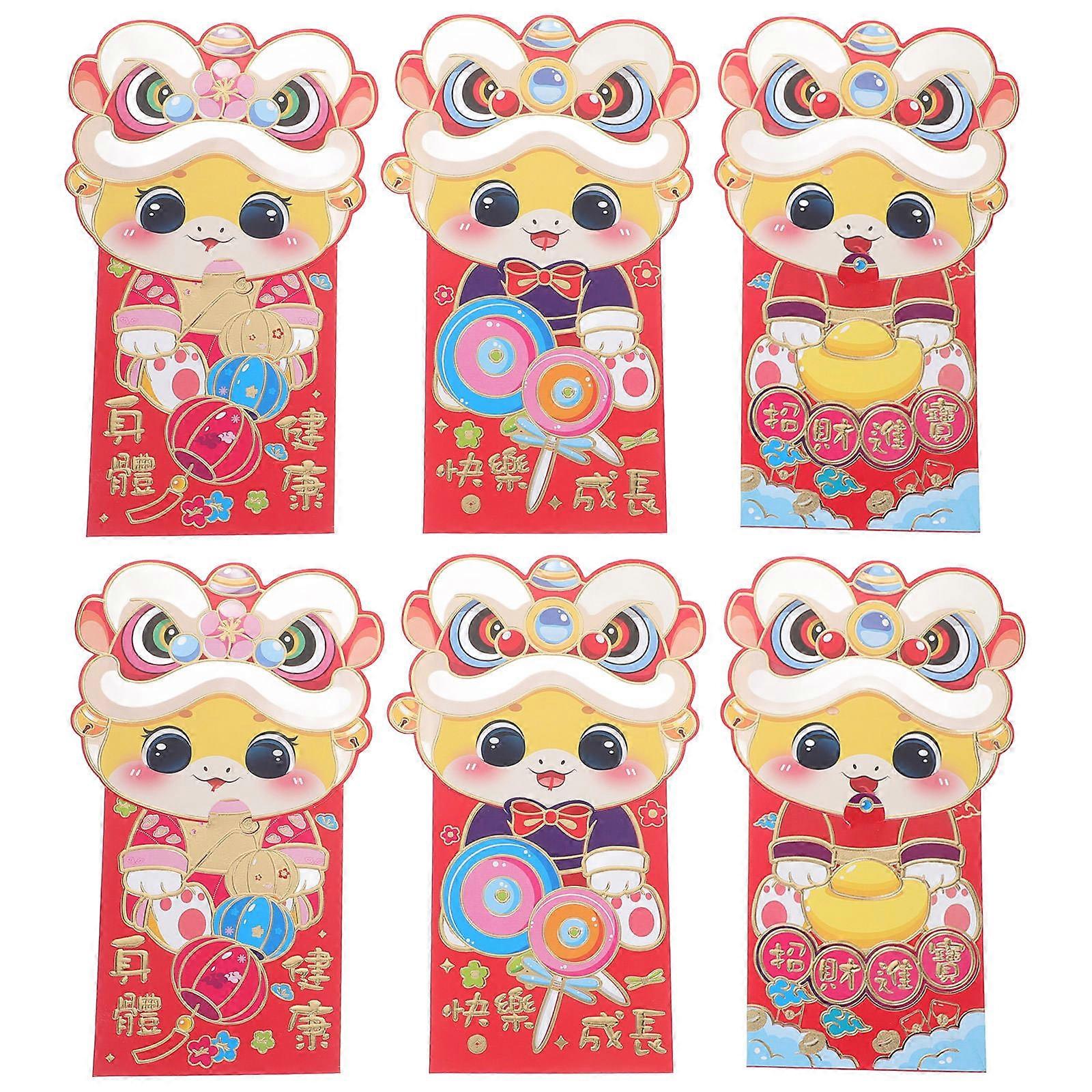 Red Envelope Traditional Chinese Design Rectangular Flap Design for Family 6Pcs