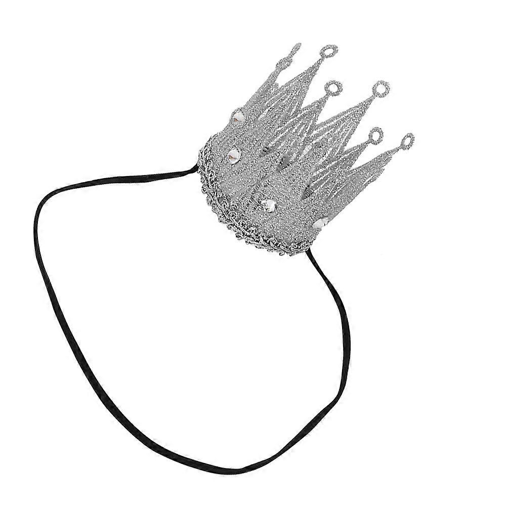 Silver Fabric Baby Crown Headband with Rhinestones for Baby Shower and Photo Props