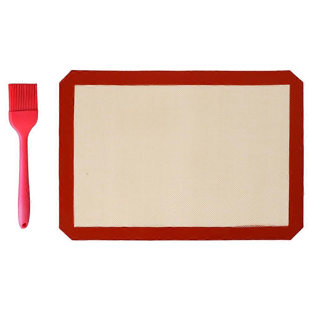 Silicone Baking Mat Heat Resistant Non-Stick Rectangular Red 42x29.5cm Oil Brush Included 2Pcs