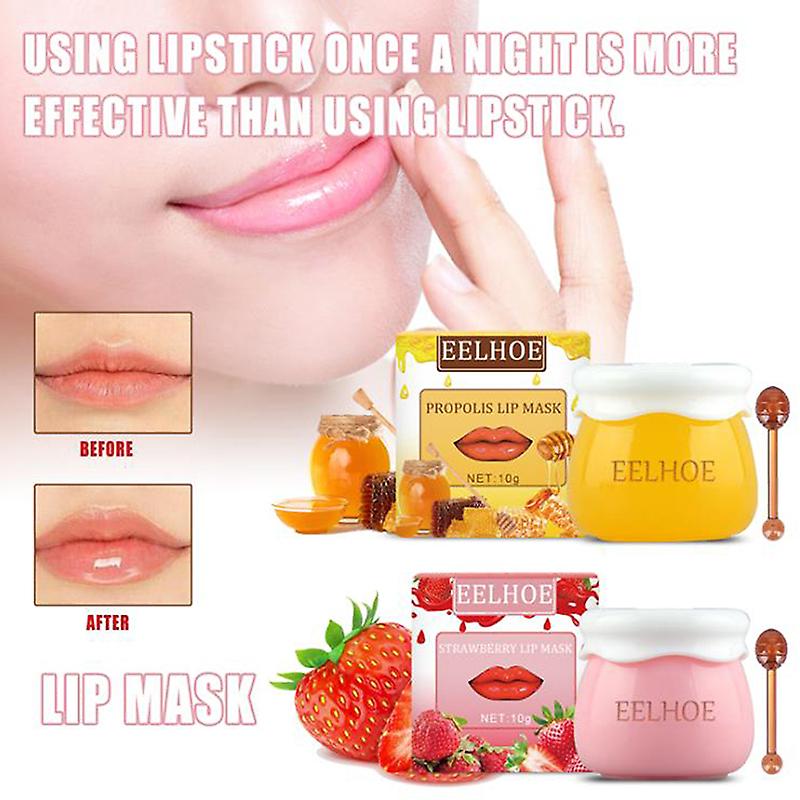 Strawberry Honey Lip Mask With Lip Brush Moistened Lip Balm Nourishing Care Tool