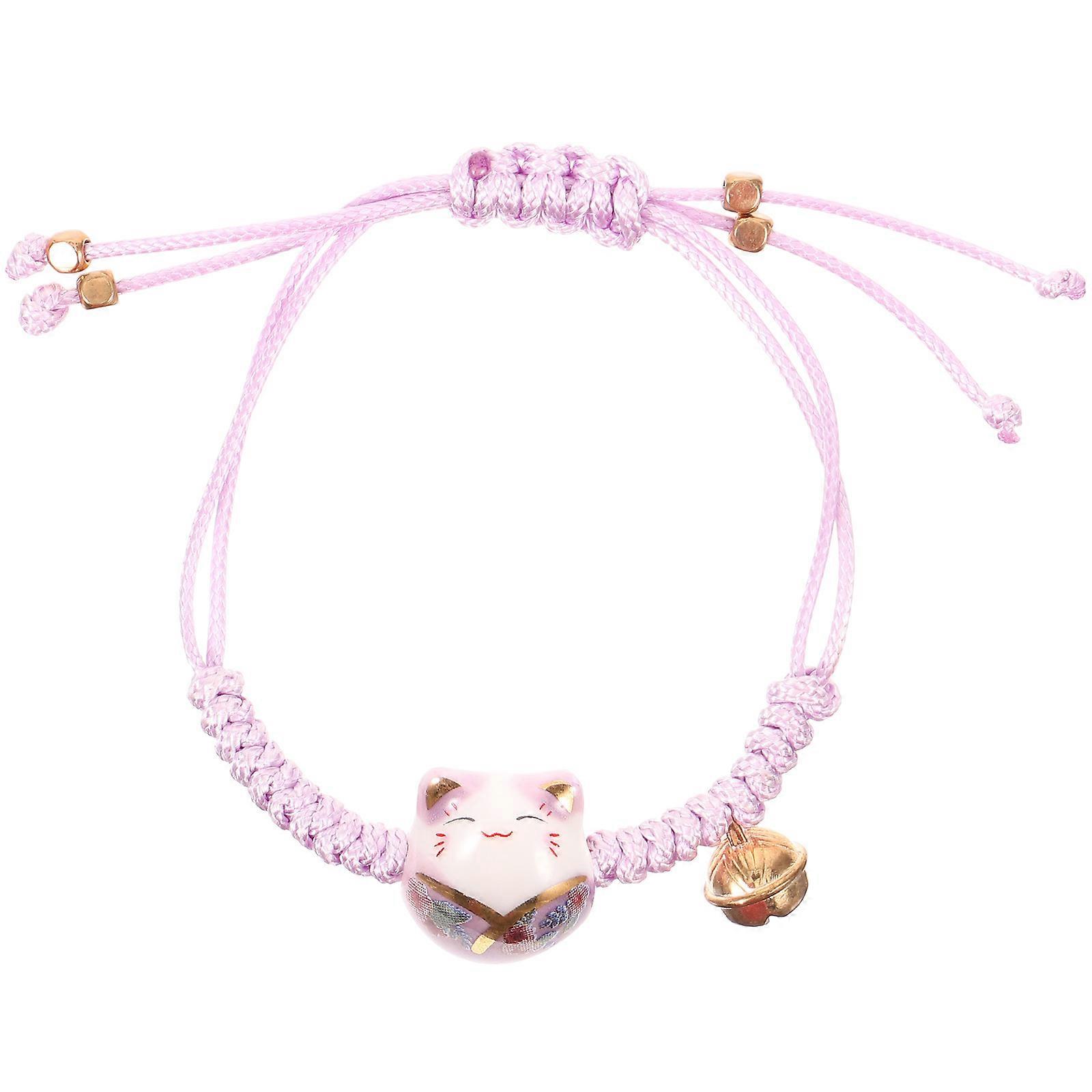 Fortune Cat Bracelet Ceramic Bead Handmade Weaving present Giving Rope Material 10.00X2.00X1.00CM Adjustable for Women 1Pcs