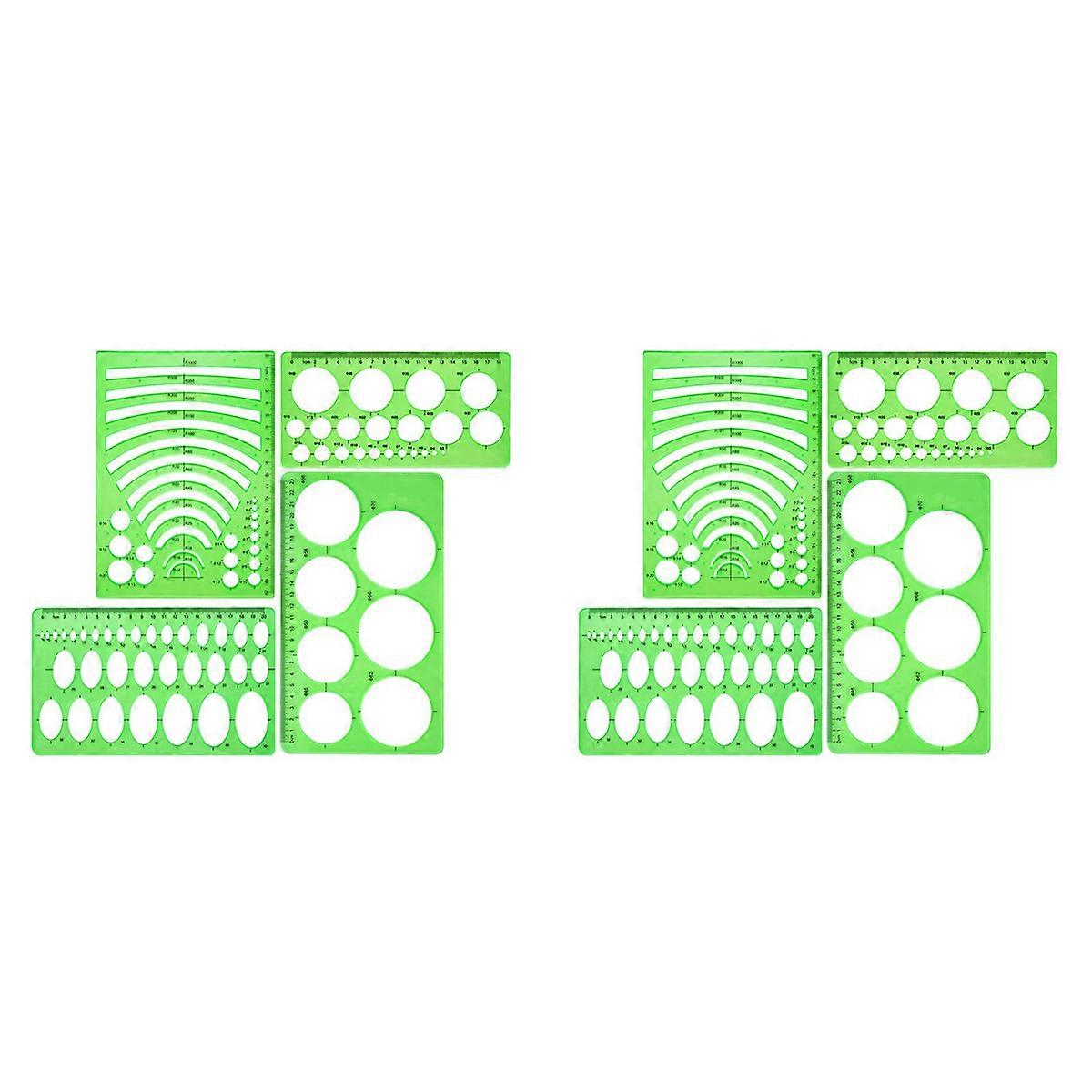 4Pcs Plastic Rulers Circle Oval Drawing Templates for School Green