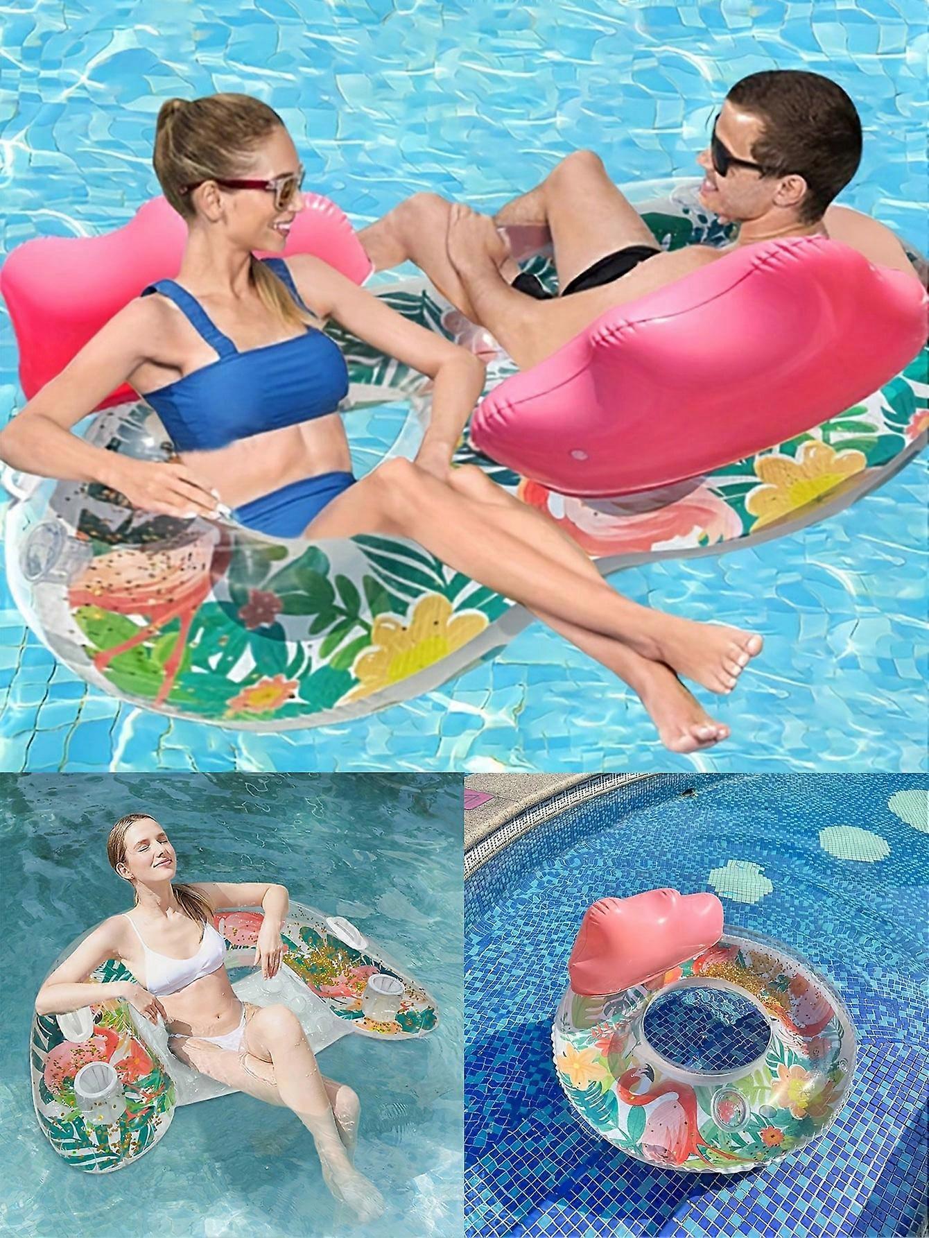 1 Pc Inflatable Flamingo Sequin Swimming Ring Single/Double with Backrest Pool Beach Float