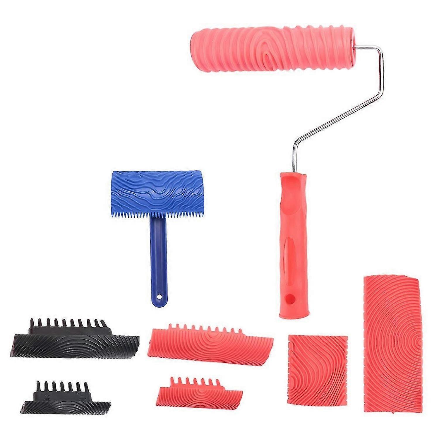8 Pcs Wood Graining Painting Tool Set, Rubber Empaistic Grain Pattern Roller with Handle, for DIY Wa