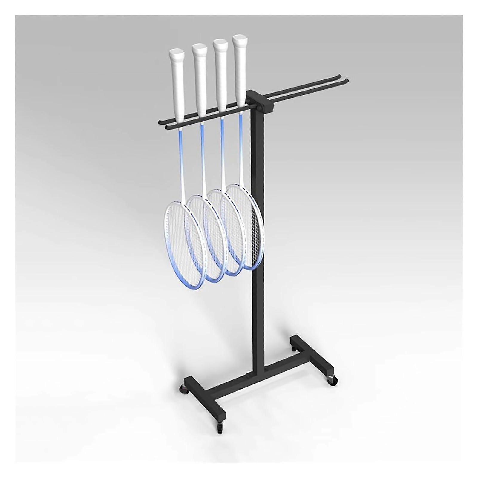 Portable tennis racket stand with wheels for adults and children, black