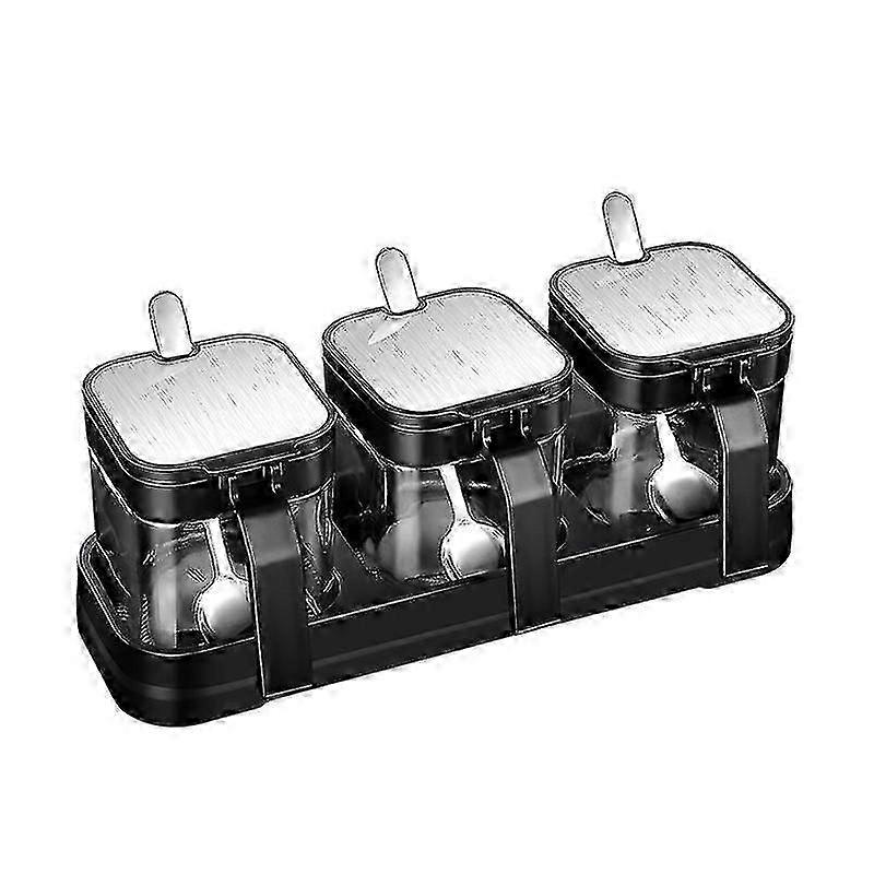Spice Jar Container with Stainless Steel Lids & Spoons, Clear Glass Seasoning Box for Kitchen