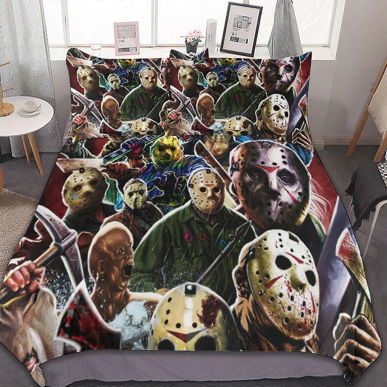 3 st lakan set Andningsbart påslakan med 2 kuddar Sham Soft All Seasons sängkläder set lämpligt för Jason Voorhees