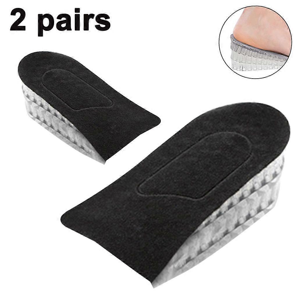 2 pairs black silicone heel lift inserts, 3-layer, adjustable height, shoe insoles
