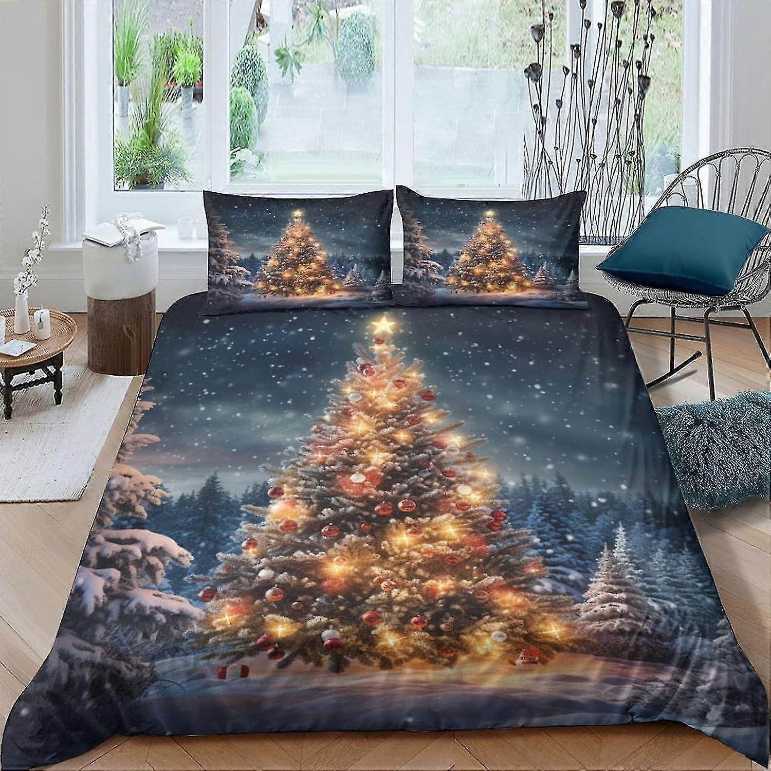 Christmas Tree Bedding Sets 3D Comforter Cover Decor Duvet Cover Set for Kids 3 Piece Set with Zipper Closure Soft Microfiber