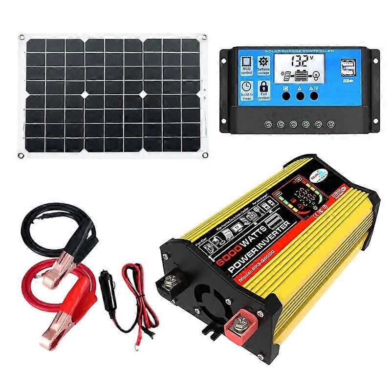 Saga 3 Generations Home Solar Generator Inverter+30A Controller+18W 12V Solar Panel, Specification: Yellow 12V To 110V