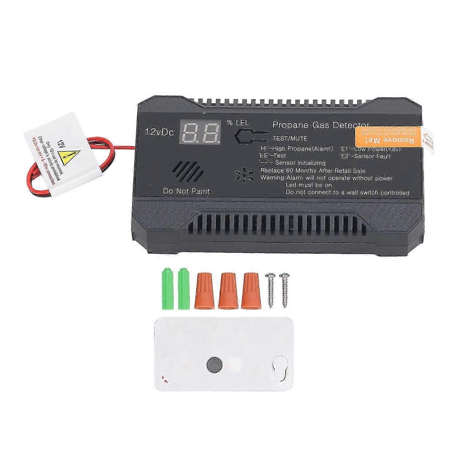 Propane Gas Detector 85dB Real Time Display Quick Response Accurate Detection Natural Gas Alarm for RV Truck DC12V Black