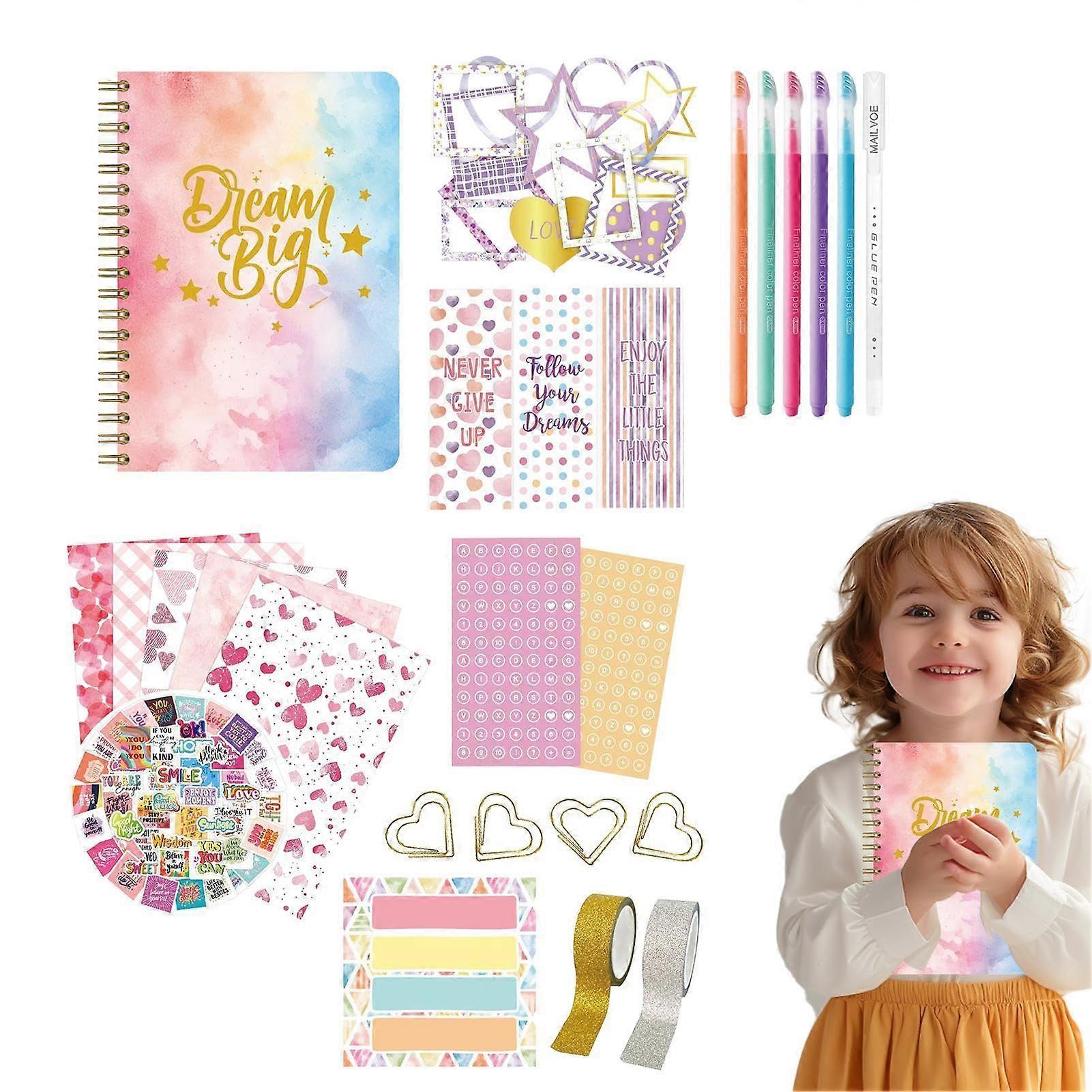 Children's Diary Set, Creative Diary Set, Scrapbook and Diary Craft Set, Multifunctional Diary Scrapbook Set for Girls, Blue