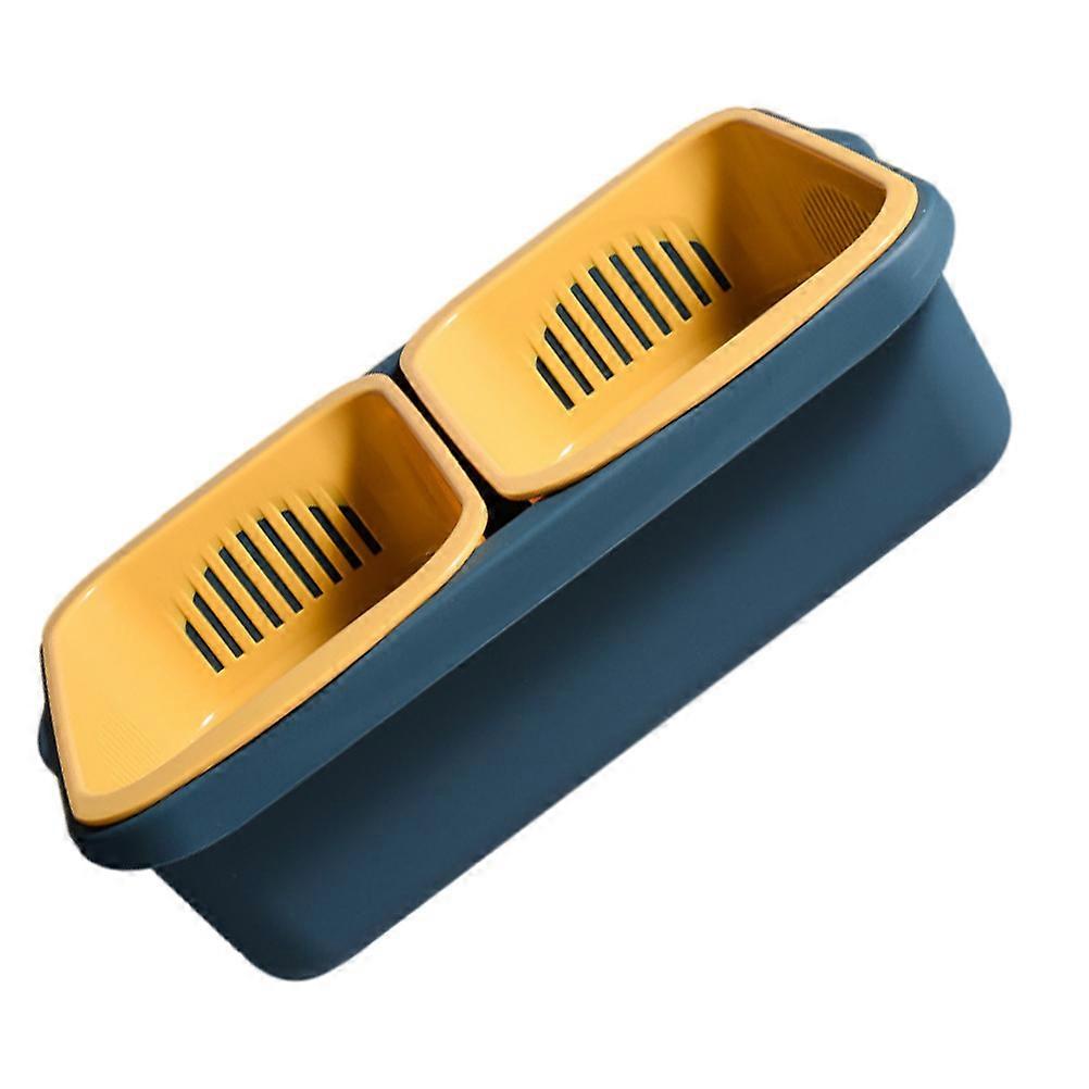Multi-Functional Kitchen Washing Basket Basin Double-Layer Storage Food Storage Yellow 37.6X25.5CM Ventilated 1Set