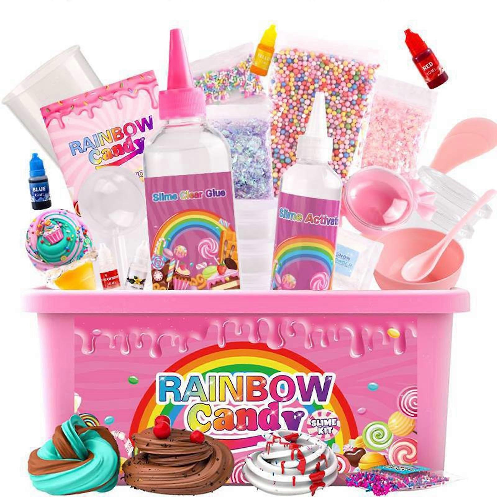 Fluffy Slime 350 Ml Rainbow Candy Series Sensory Slime Toy Set 5 Boxes 4 Accs 100 Ml Activator 250 Ml Glue Slime Mud