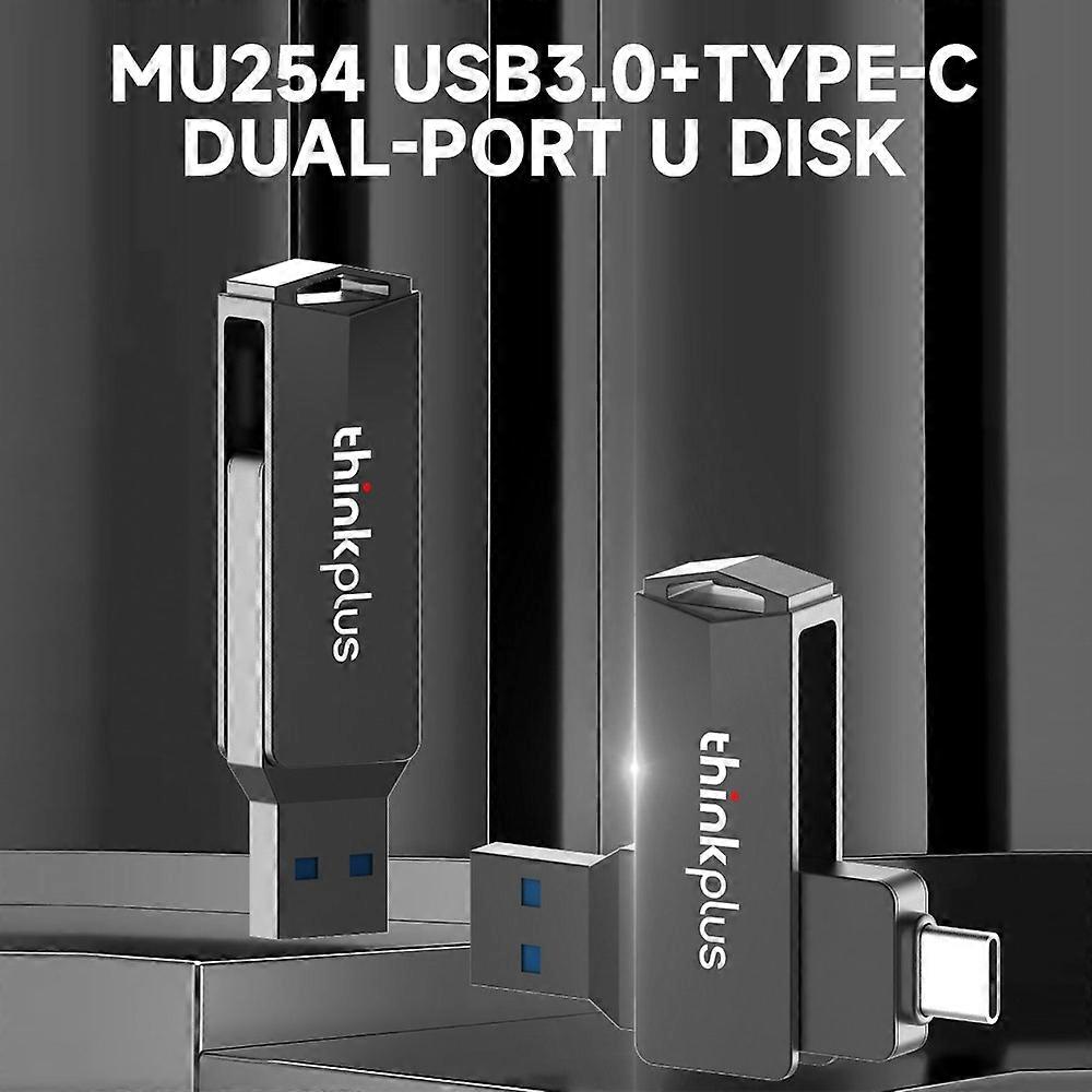 thinkplus MU254 32GB USB3.0+Type-C Dual-port Metal U Disk Rotatable USB Flash Drive High-speed Transmission for Phone PC Laptop