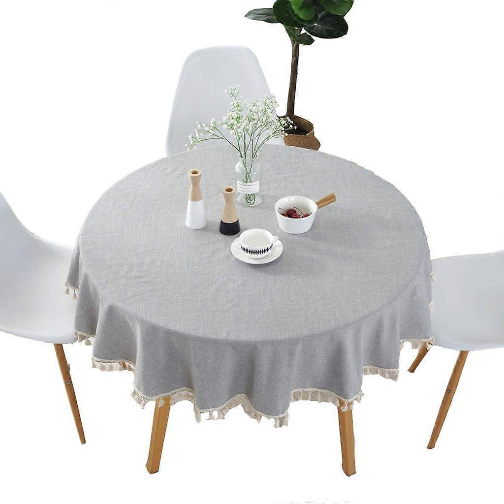 Round tablecloth solid color tassel tablecloth cotton tablecloth suitable for home kitchen decoration