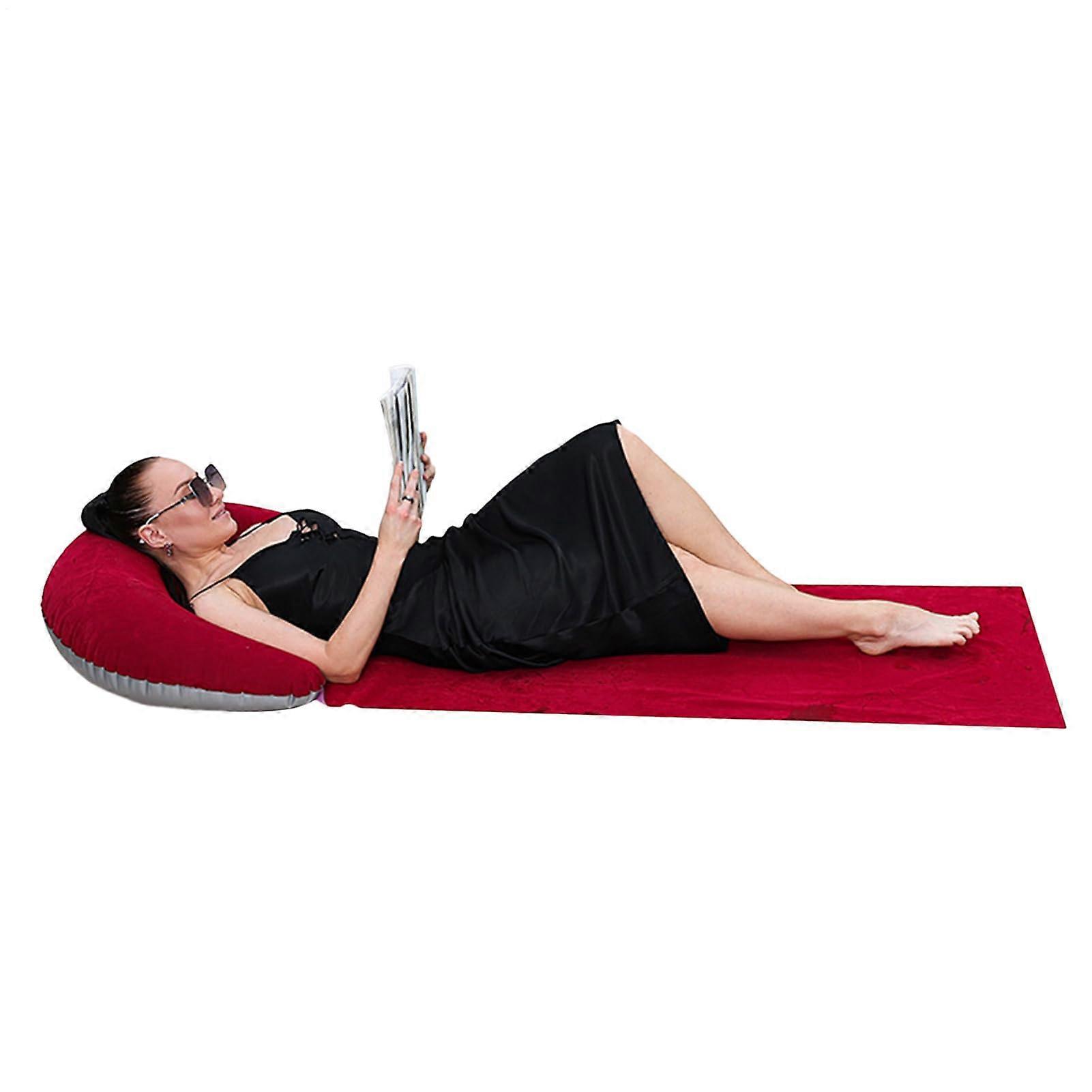 Strandmatte, Inflatable beach lounger, Sandproof pillow, Foldable, PVC, 160 X 70 cm, Red